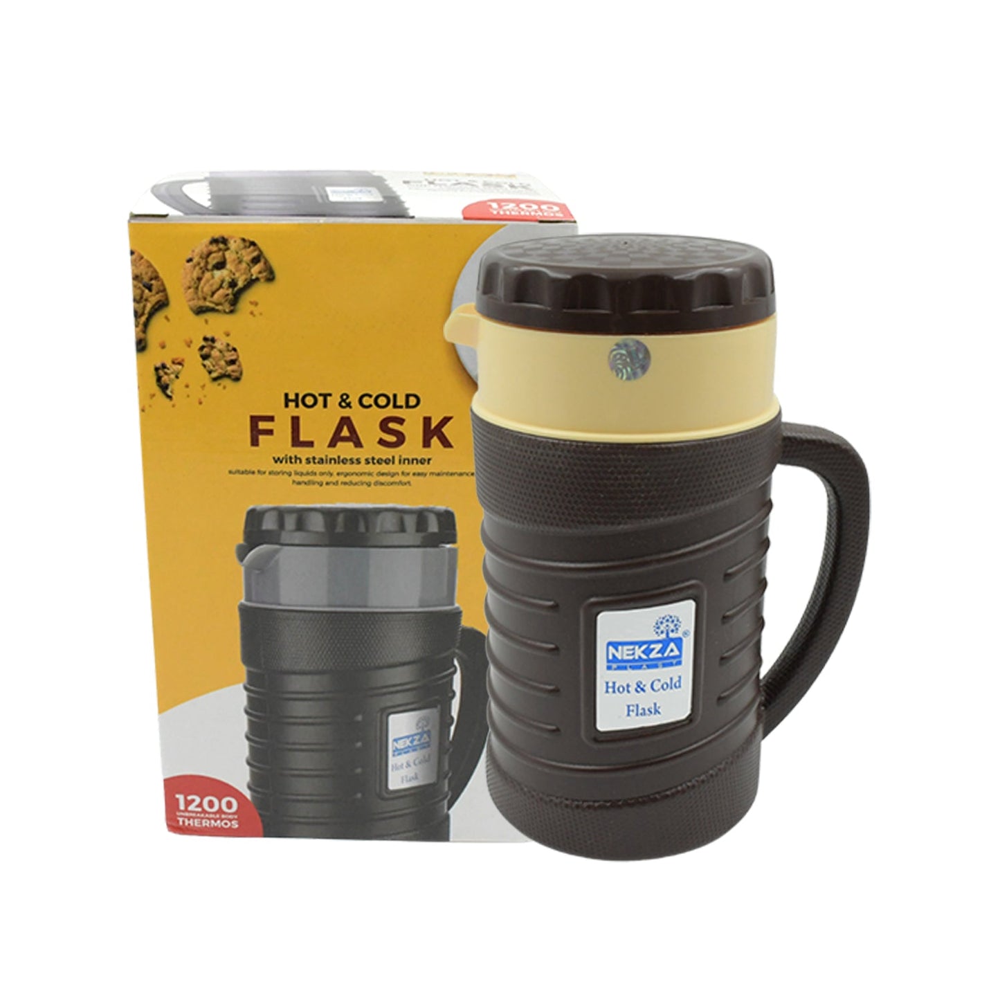 Close-up of the nekza Stainless Steel Thermos Flask, emphasizing its durable construction.