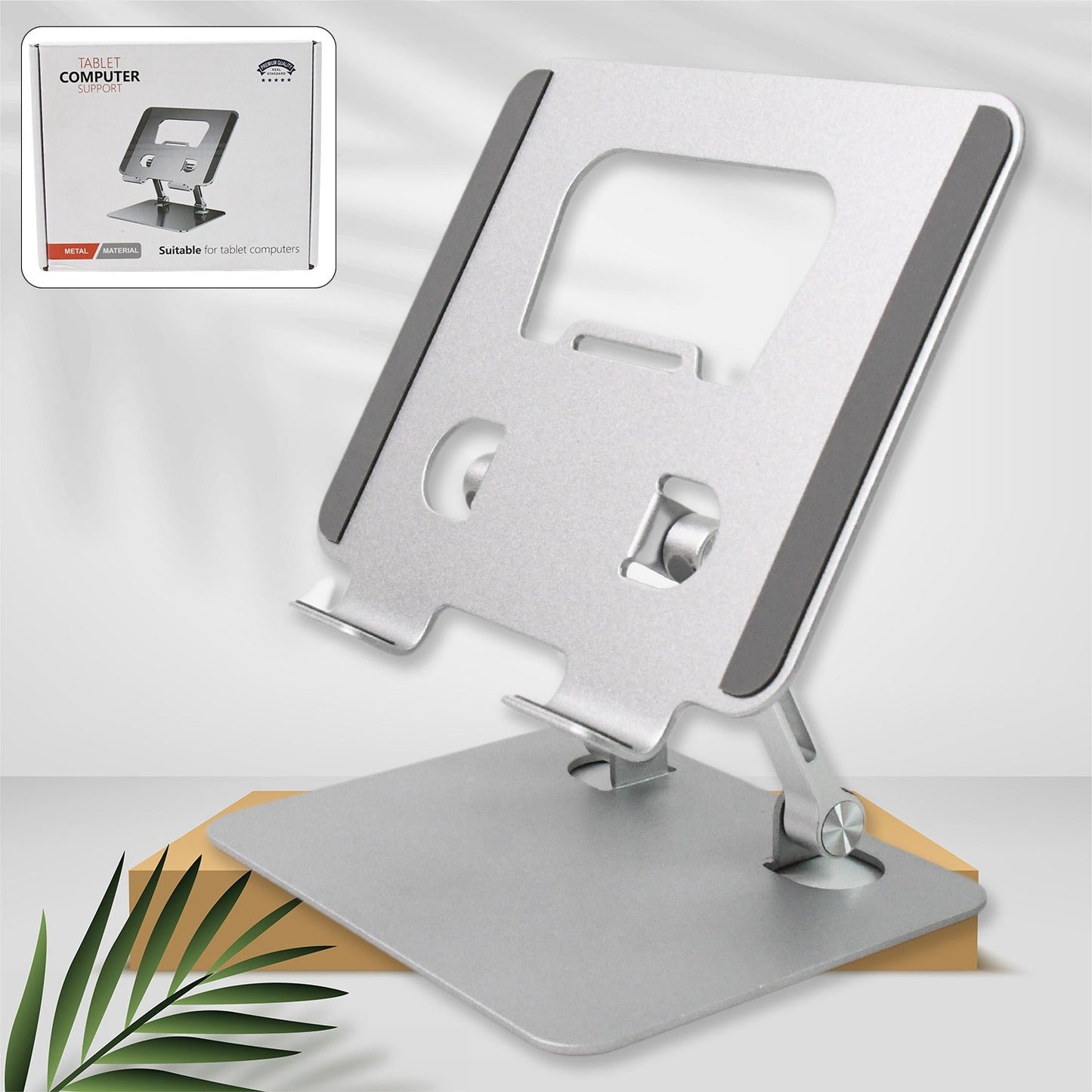 Wiregenix tablet holder supporting a tablet for comfortable viewing.
