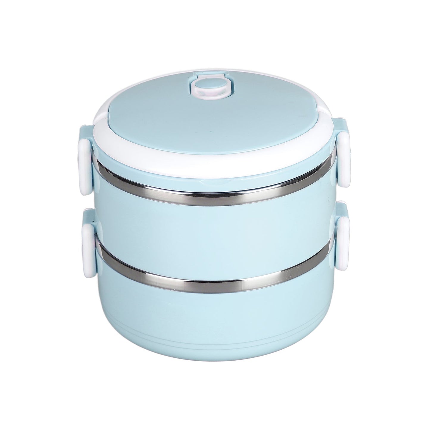 The compact, leakproof stainless steel lunch box displayed open, showing two compartments.