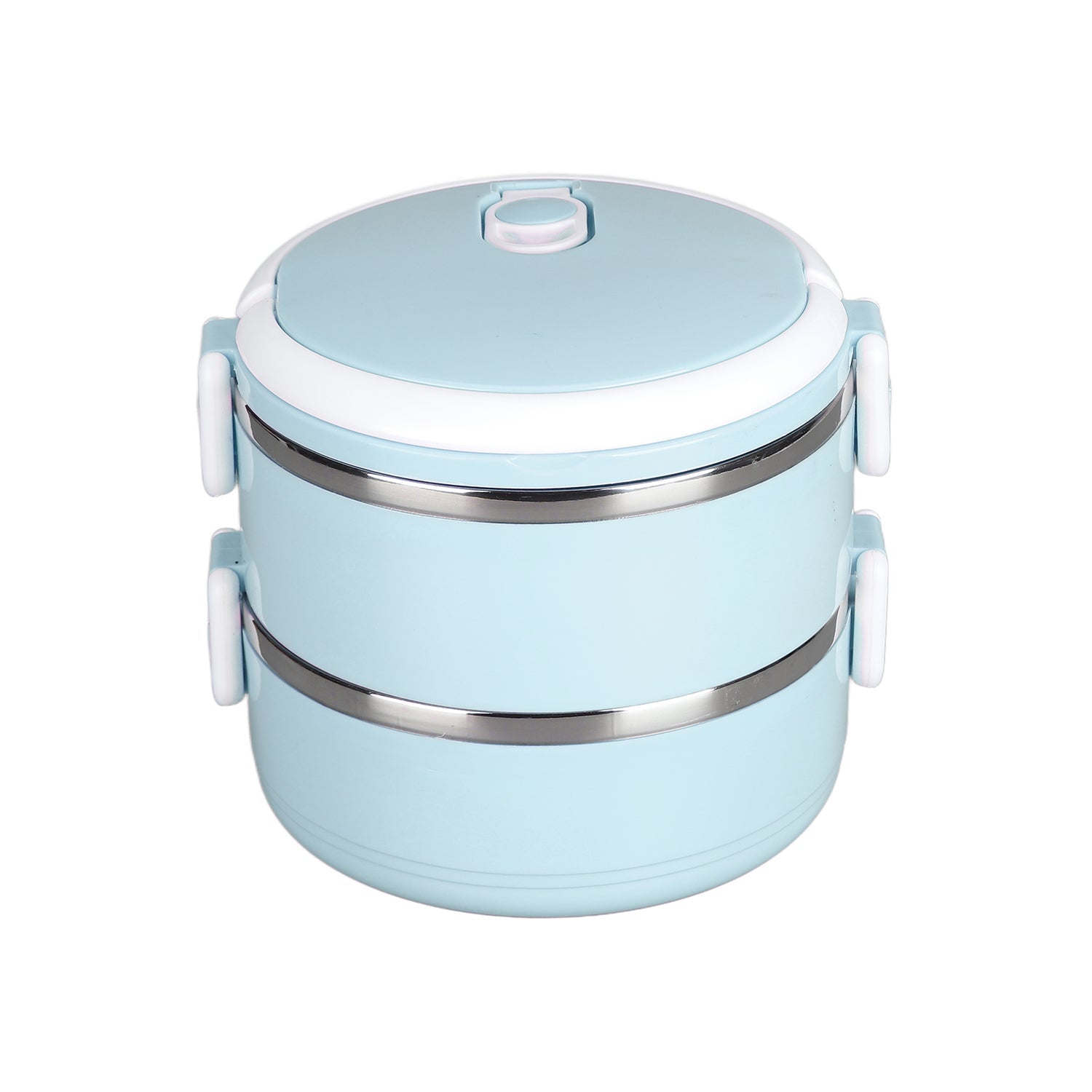 The compact, leakproof stainless steel lunch box displayed open, showing two compartments.