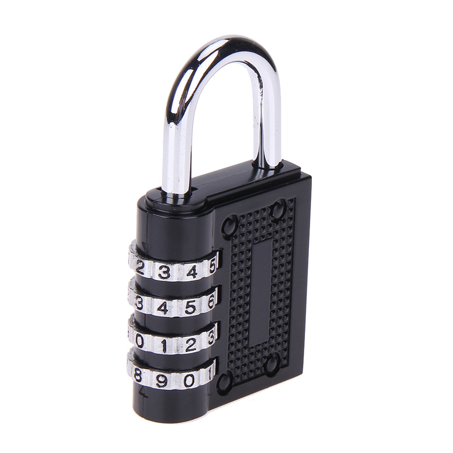 A hand demonstrating the compact size of the 4-digit combination lock.
