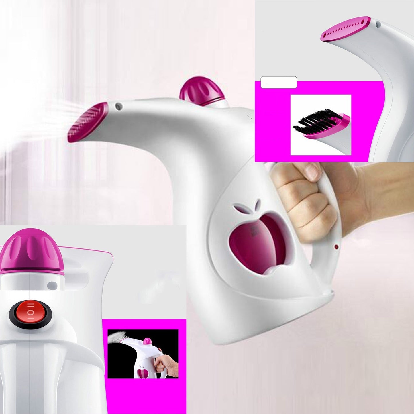 Lightweight handheld vapor steamer, perfect for home use or travel.