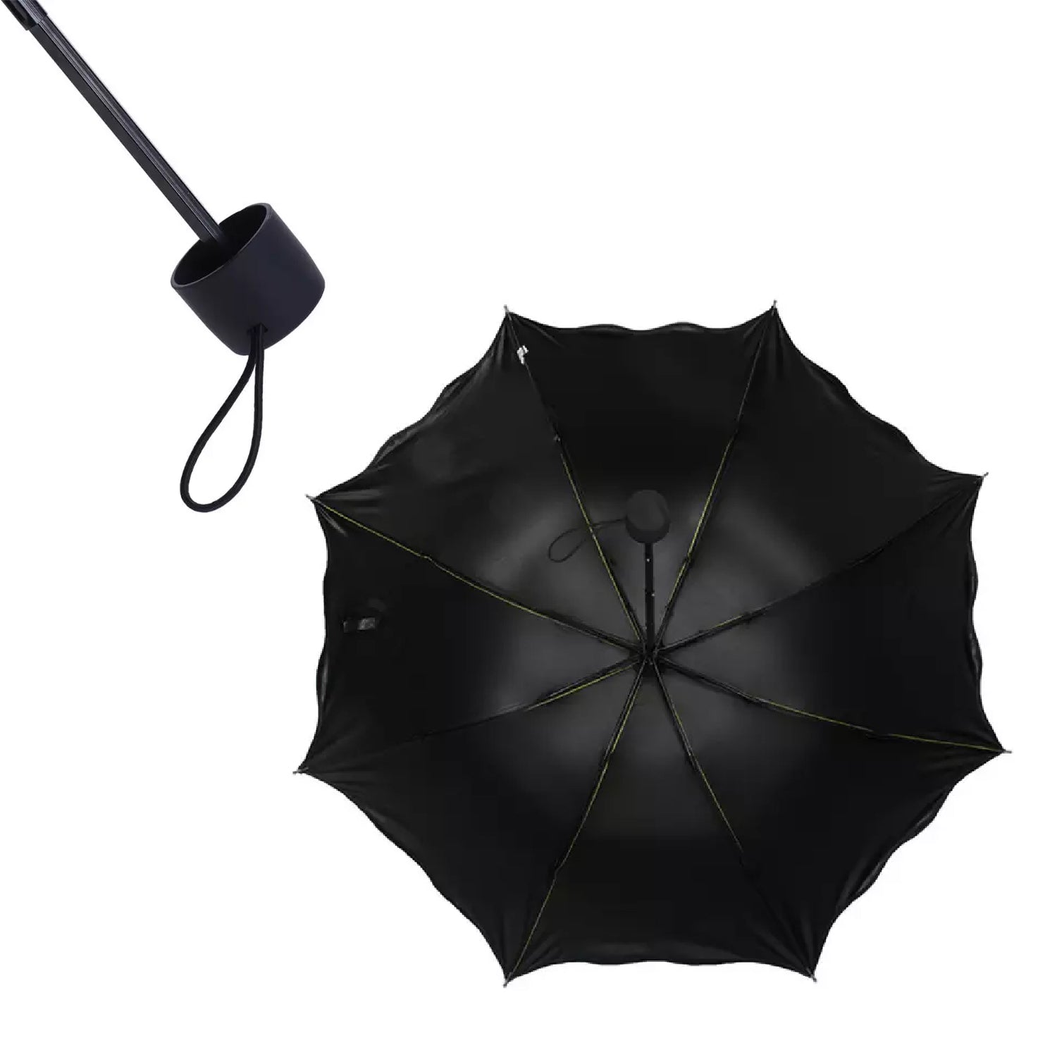 An open Magic Umbrella with its original, subtle blossom pattern before getting wet.