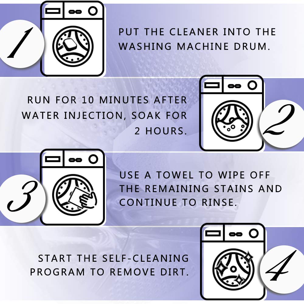 Washing machine cleaning tablets with refreshing lavender fragrance.