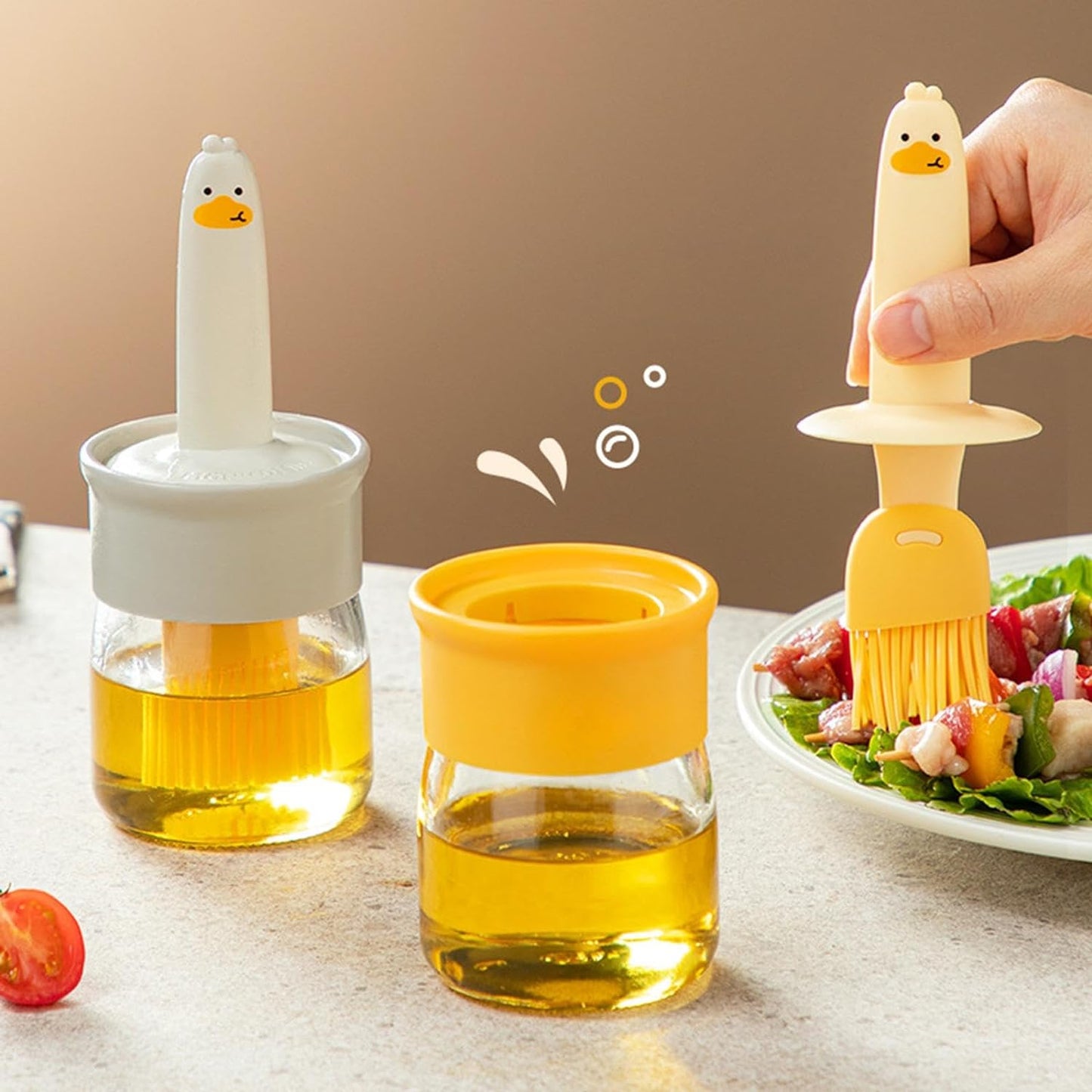 Detailed view of the 2-in-1 oil dispenser bottle with dimensions for easy reference.
