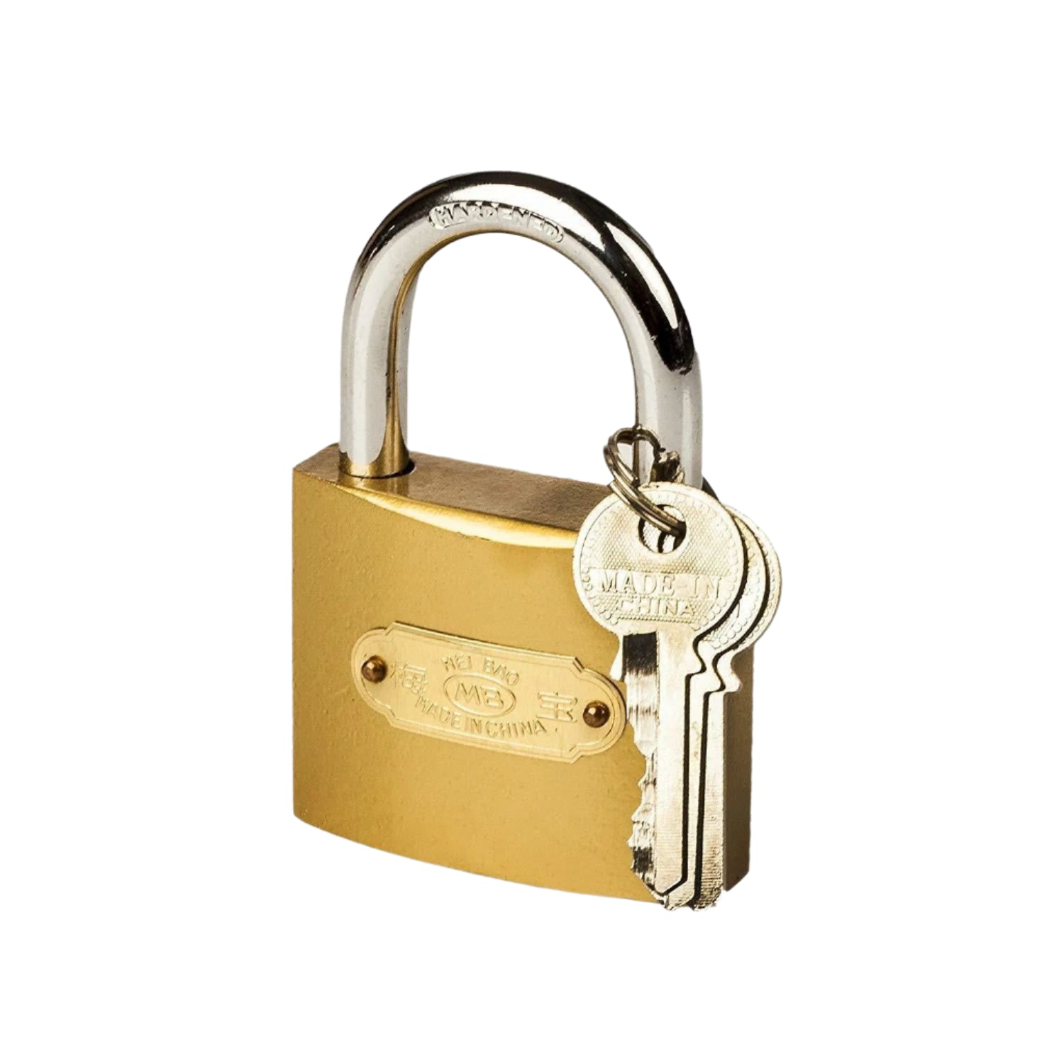 Solid imitation copper padlock with hardened steel shackle on a white background, highlighting its robust design.
