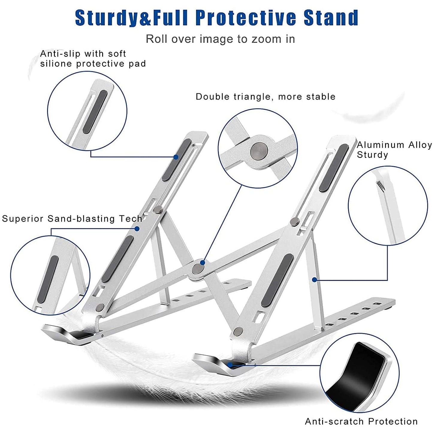 Side view of the adjustable laptop stand holding a notebook, demonstrating elevated screen height.