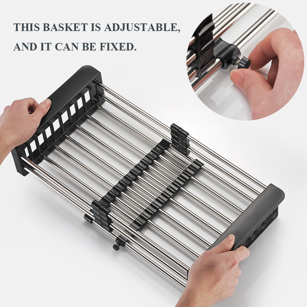 Side view of the expandable sink drainer, highlighting its sturdy design.
