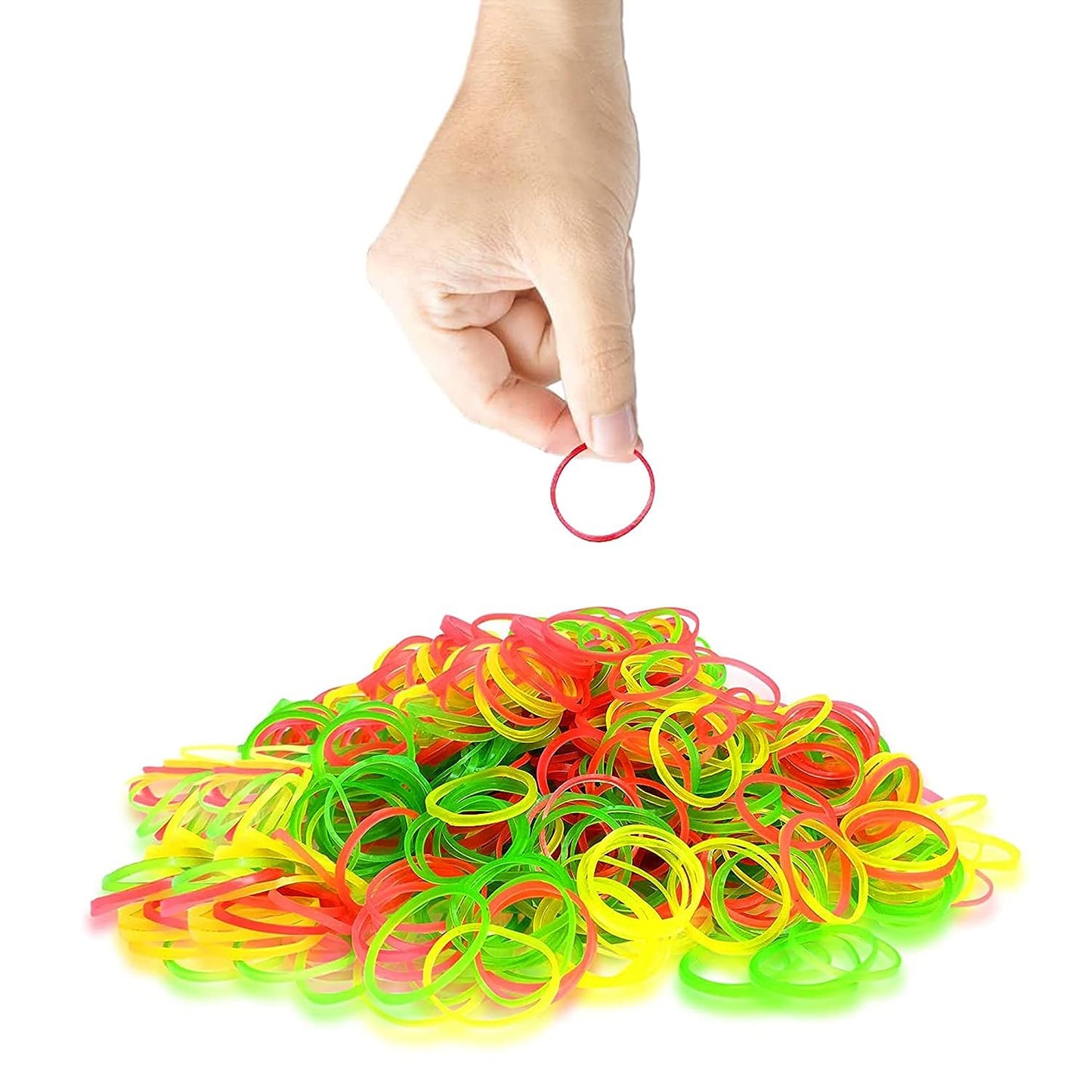 Vibrant multicolor rubber bands ideal for office, home, and school organization.