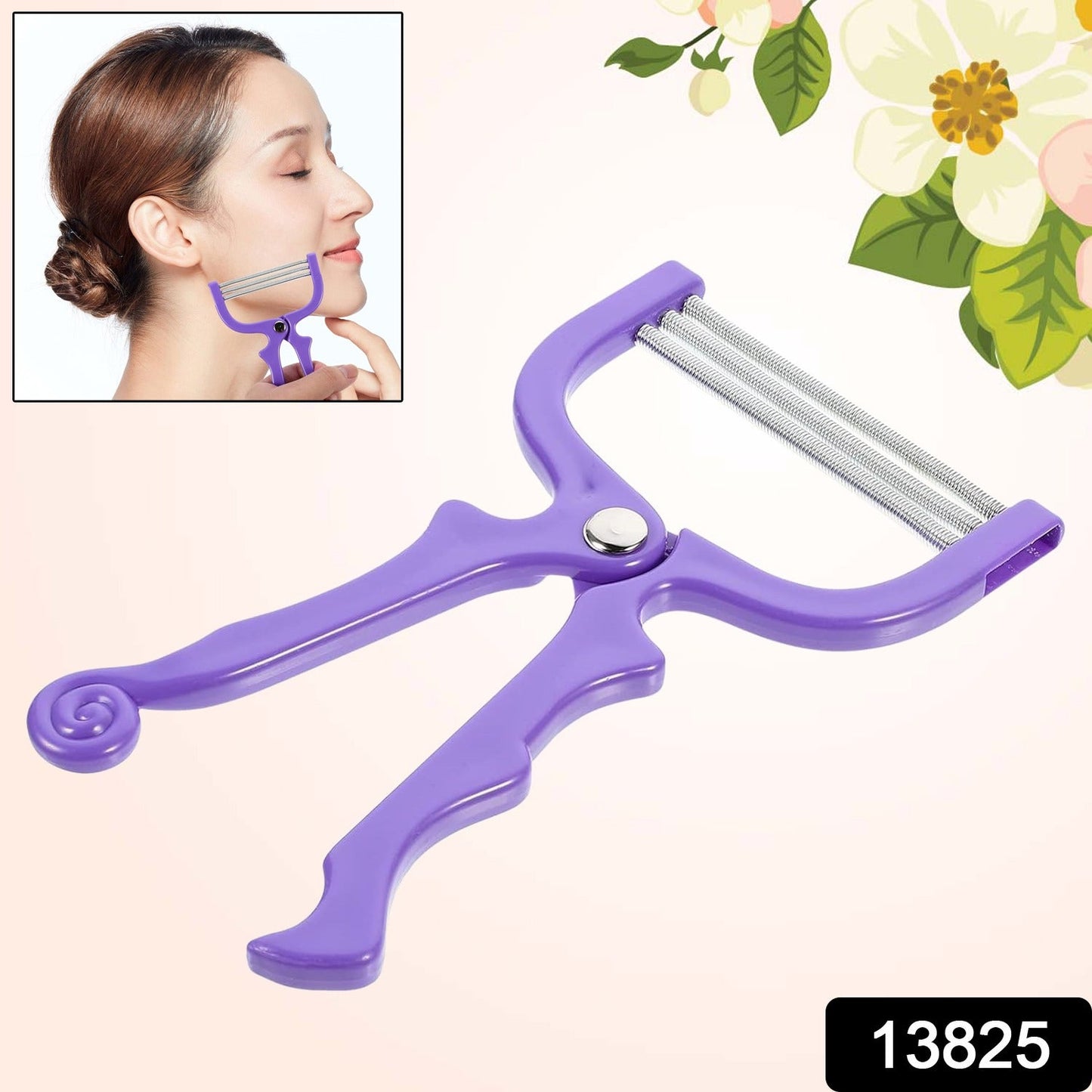 Close-up of facial threading hair removal tool showing stainless steel spring