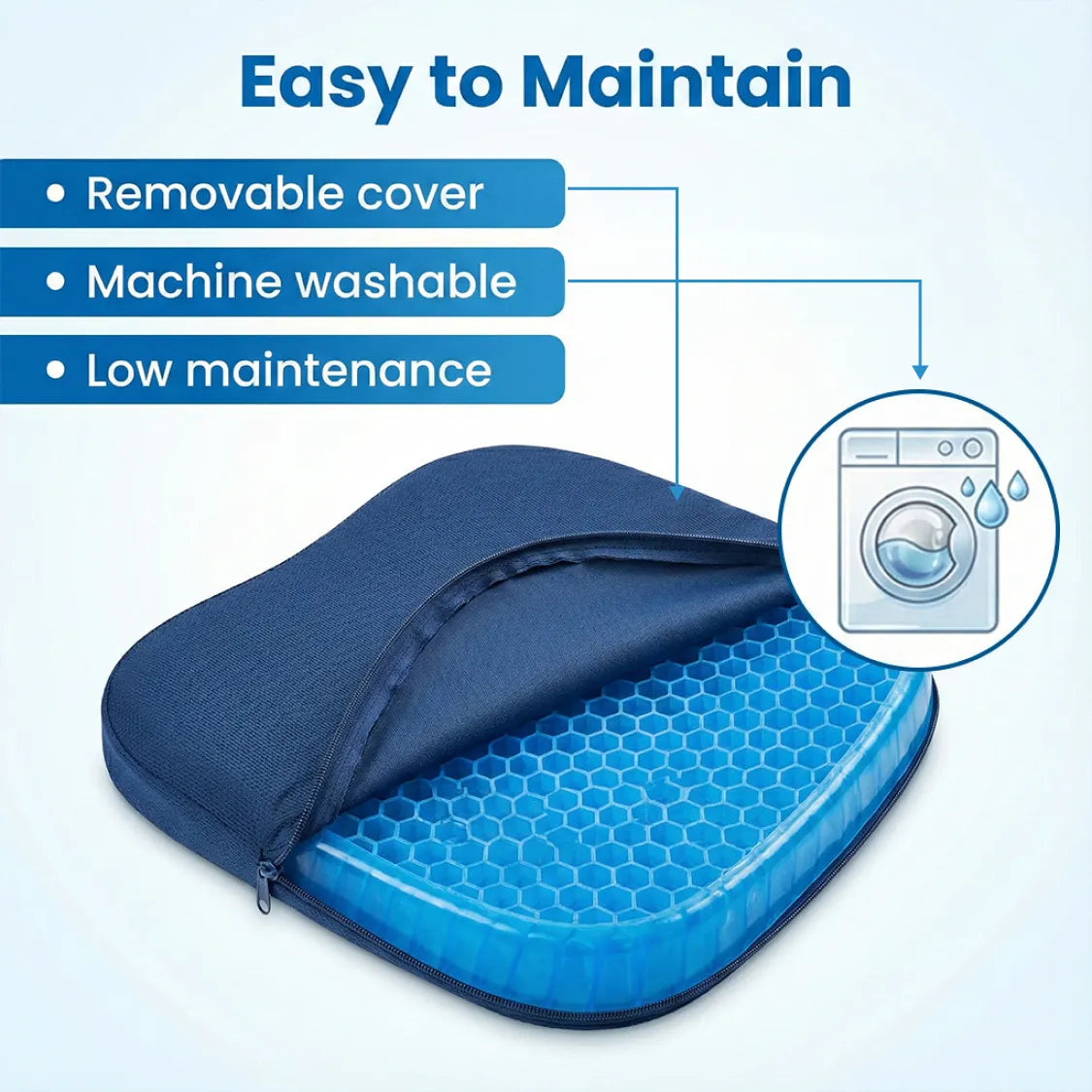 Side view of the ergonomic orthopedic seat cushion, highlighting its profile.