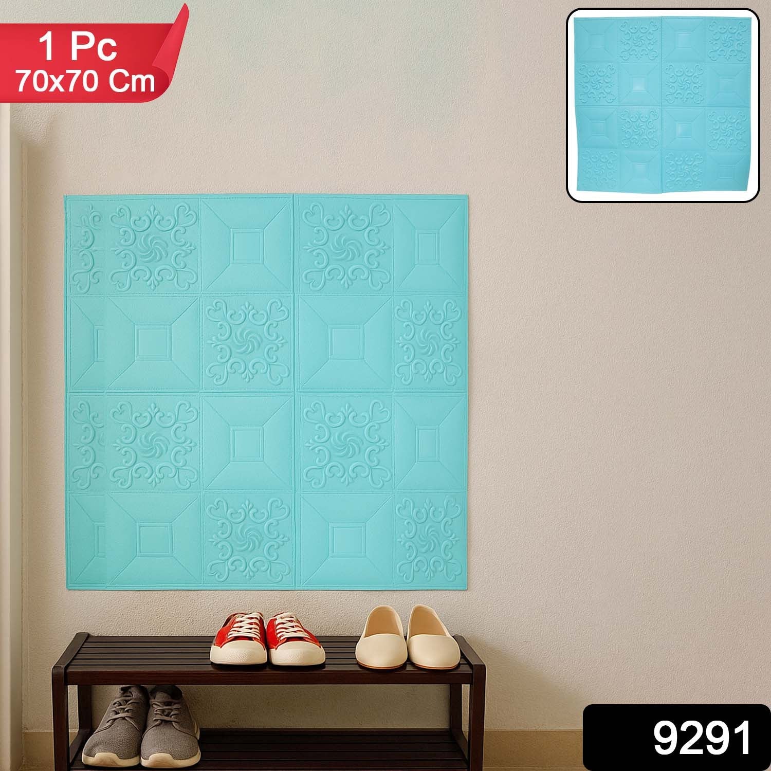 Close-up of a wall sticker foam panel showing texture and peel-and-stick backing