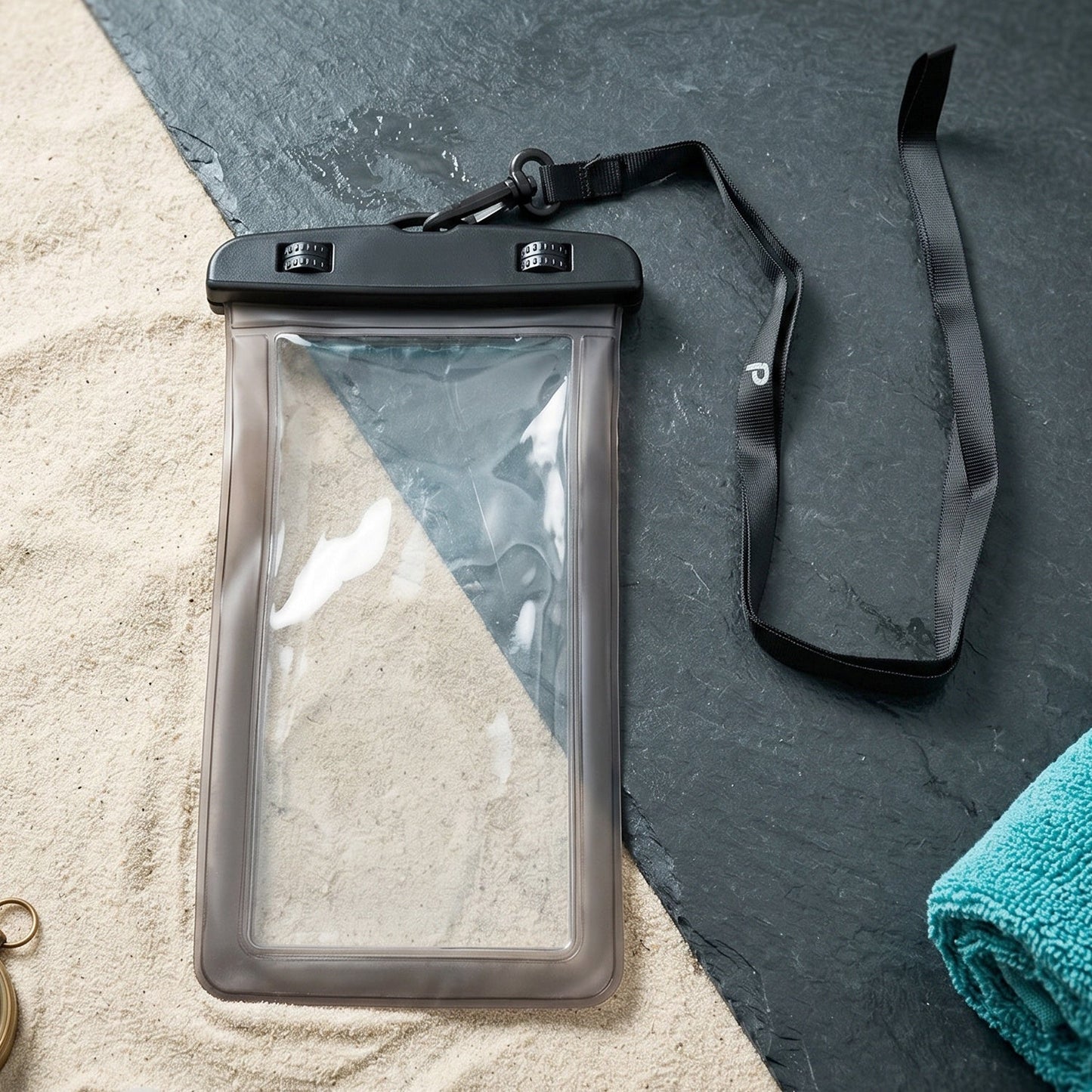 Close-up of waterproof pouch's sealing mechanism