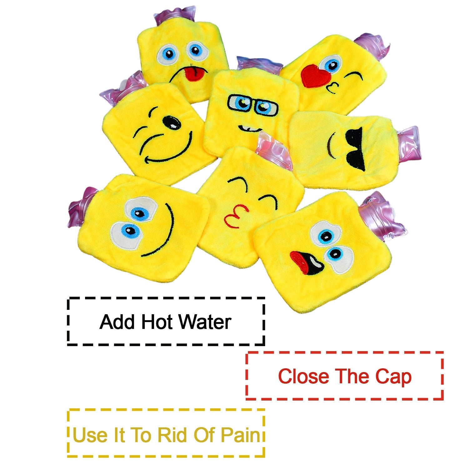 Pink mini hot water bag demonstrating flexible use for neck and shoulder pain.