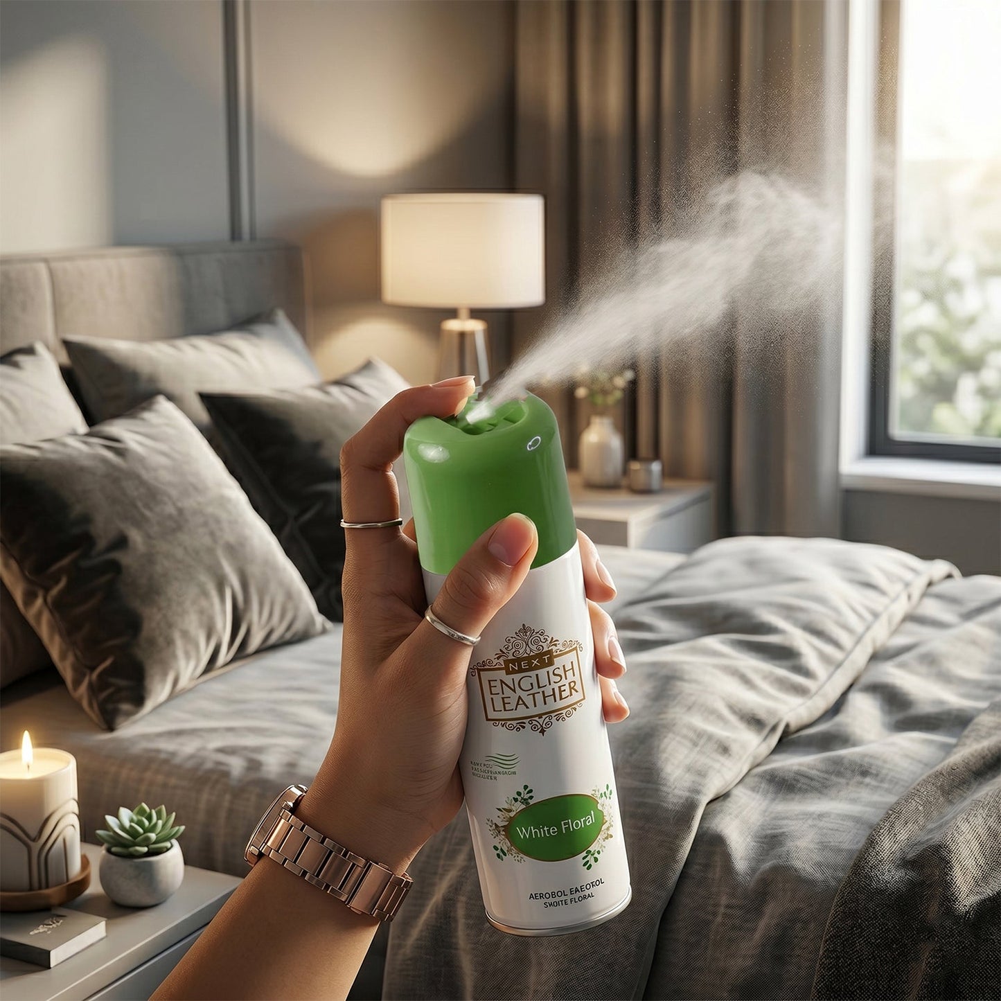 Air Freshener Spray 220ML bottle placed on wooden surface