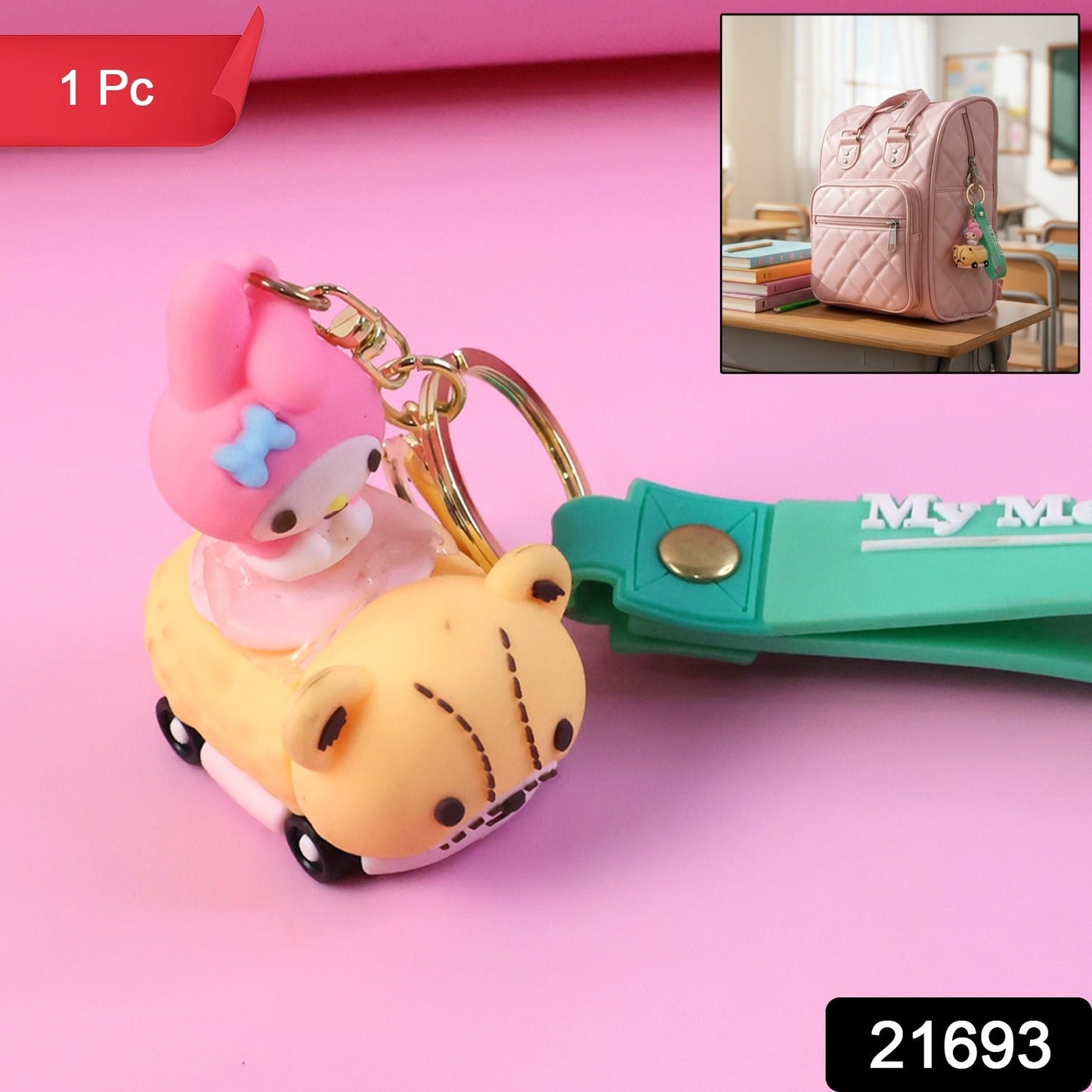 Adorable cartoon key ring charm on silicone strap for bags