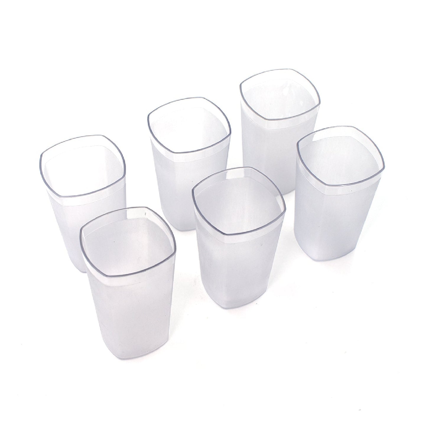 Angled view of the Ganesh 350ml polycarbonate glass set, highlighting transparency.