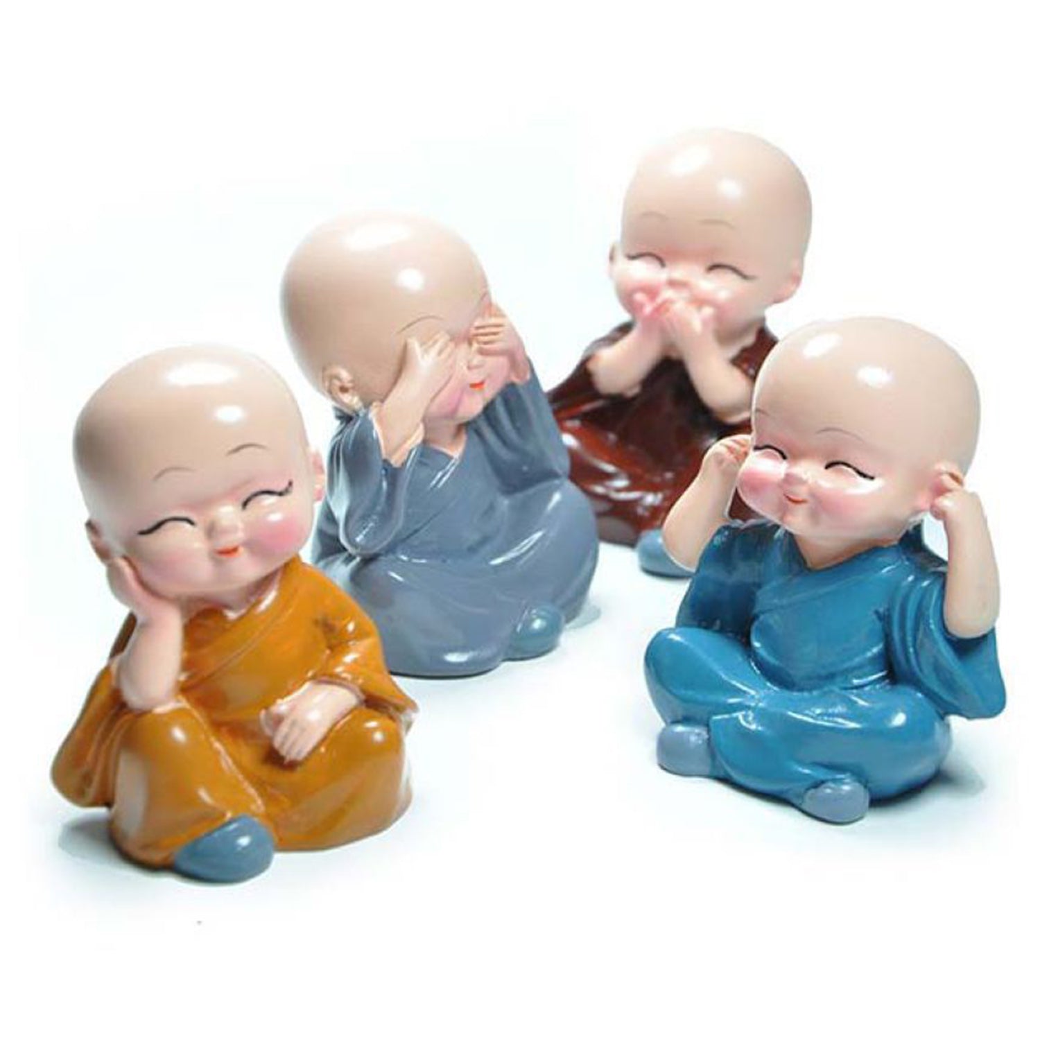 Side view of baby Buddha decorative statue set for desk decor