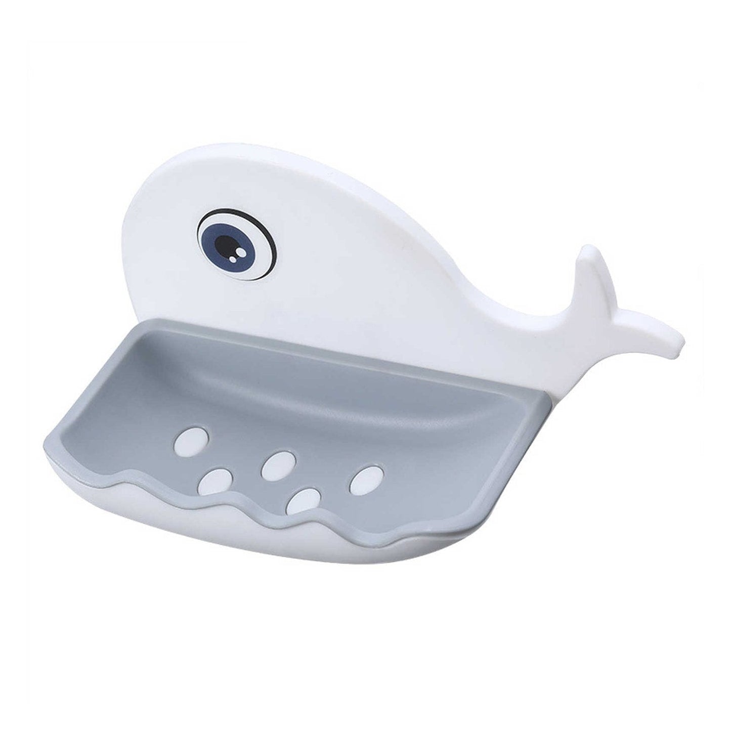 A wall-mounted fish shape soap dish in a bathroom setting, demonstrating its practical use.