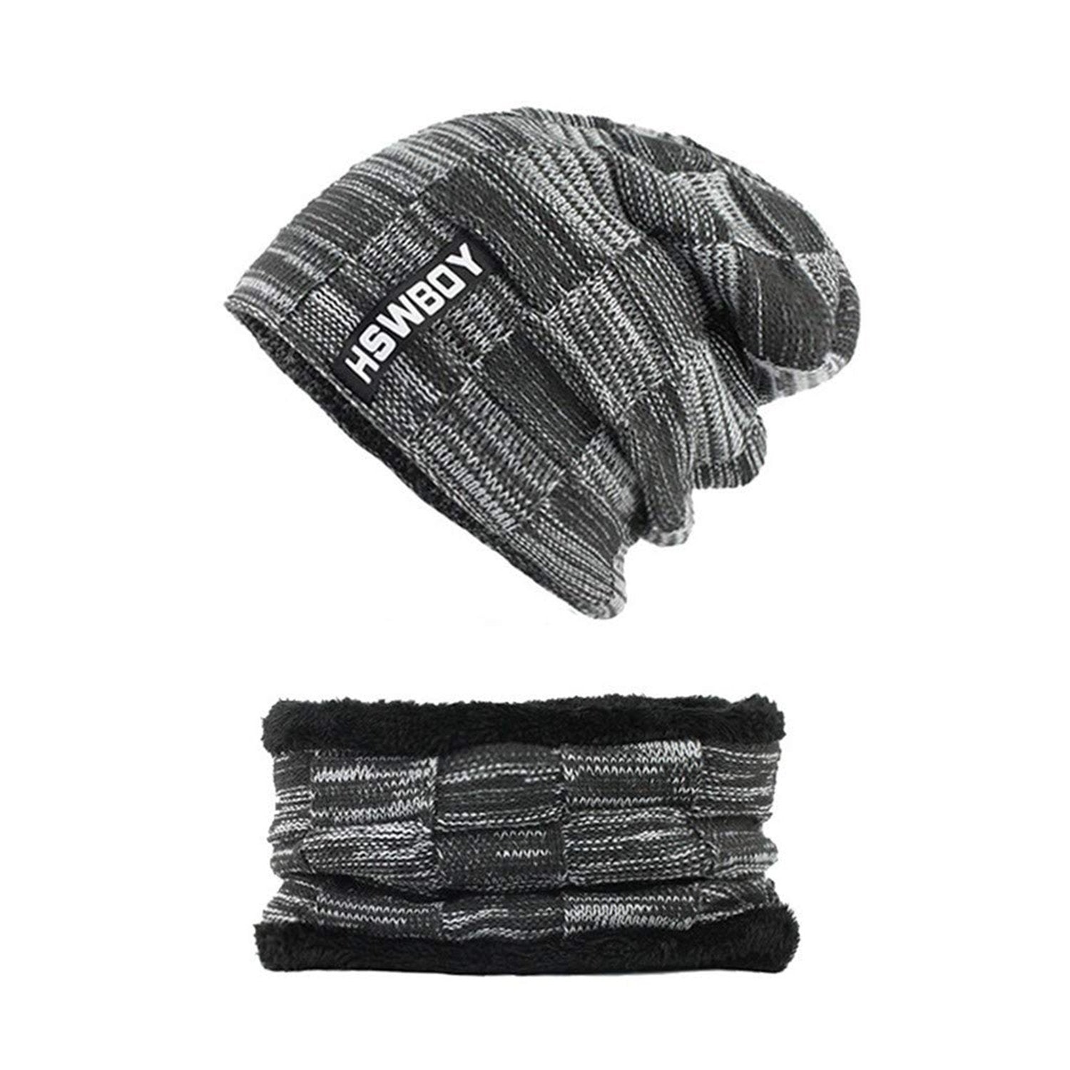 Front view of the comfortable and versatile woolen beanie scarf set.