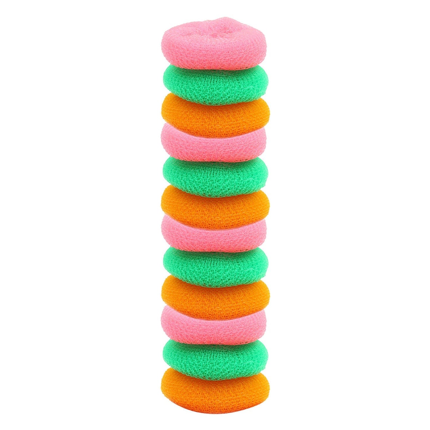 Multi-surface round plastic-nylon scrubbers, pack of 12, for a sparkling home.