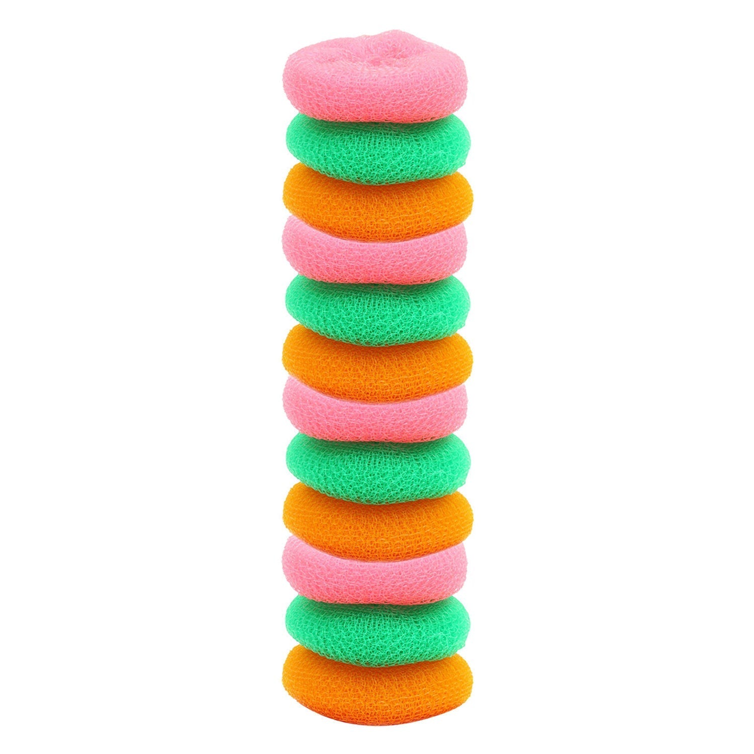 Multi-surface round plastic-nylon scrubbers, pack of 12, for a sparkling home.