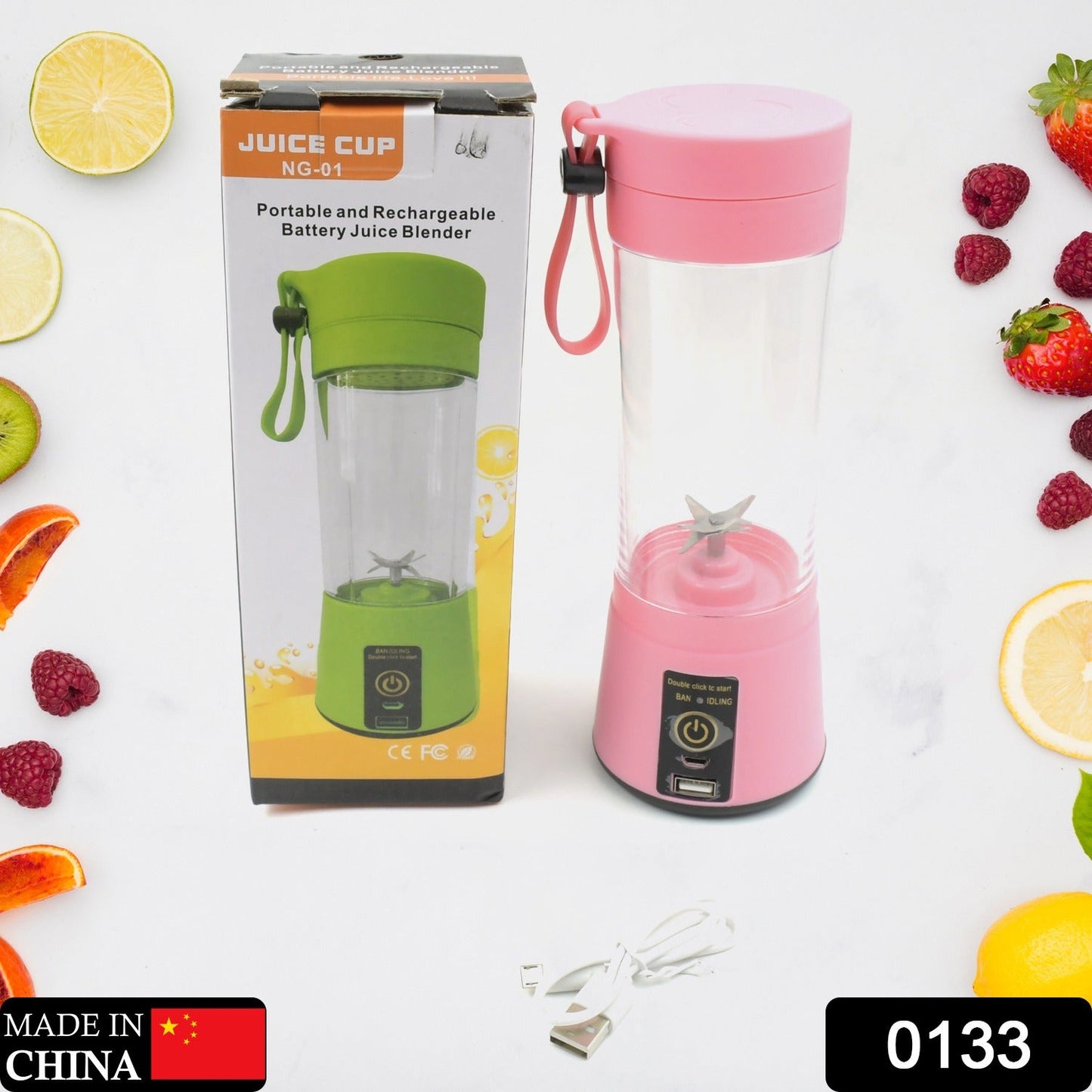 Close-up of the 6-blade stainless steel assembly inside the portable blender cup.