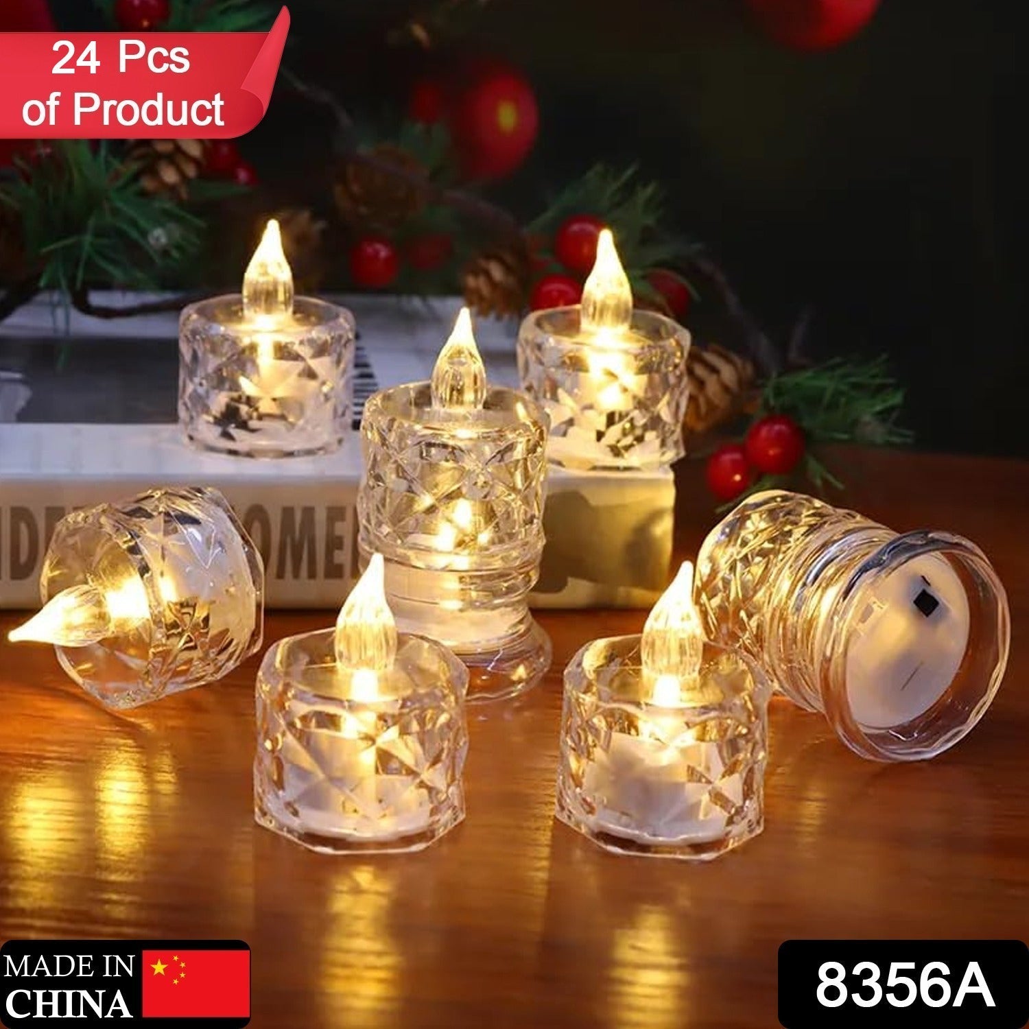Close-up of a flickering Flameless LED Tealight Candle, showcasing its realistic glow.