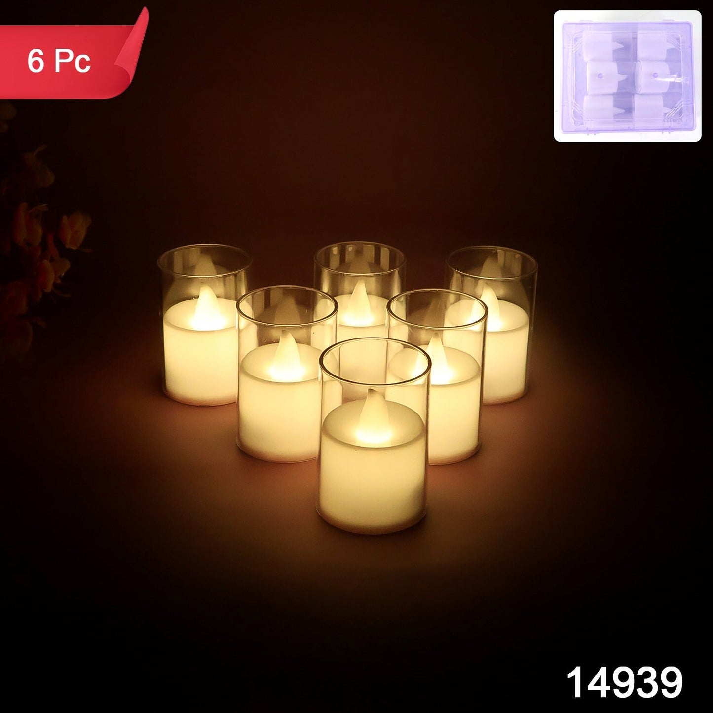 LED votive candles arranged neatly for festive decoration