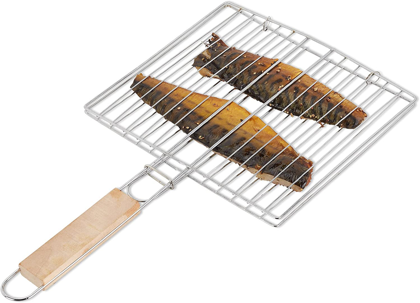 Square roaster grill with wooden handle, ideal for papad and delicate items.