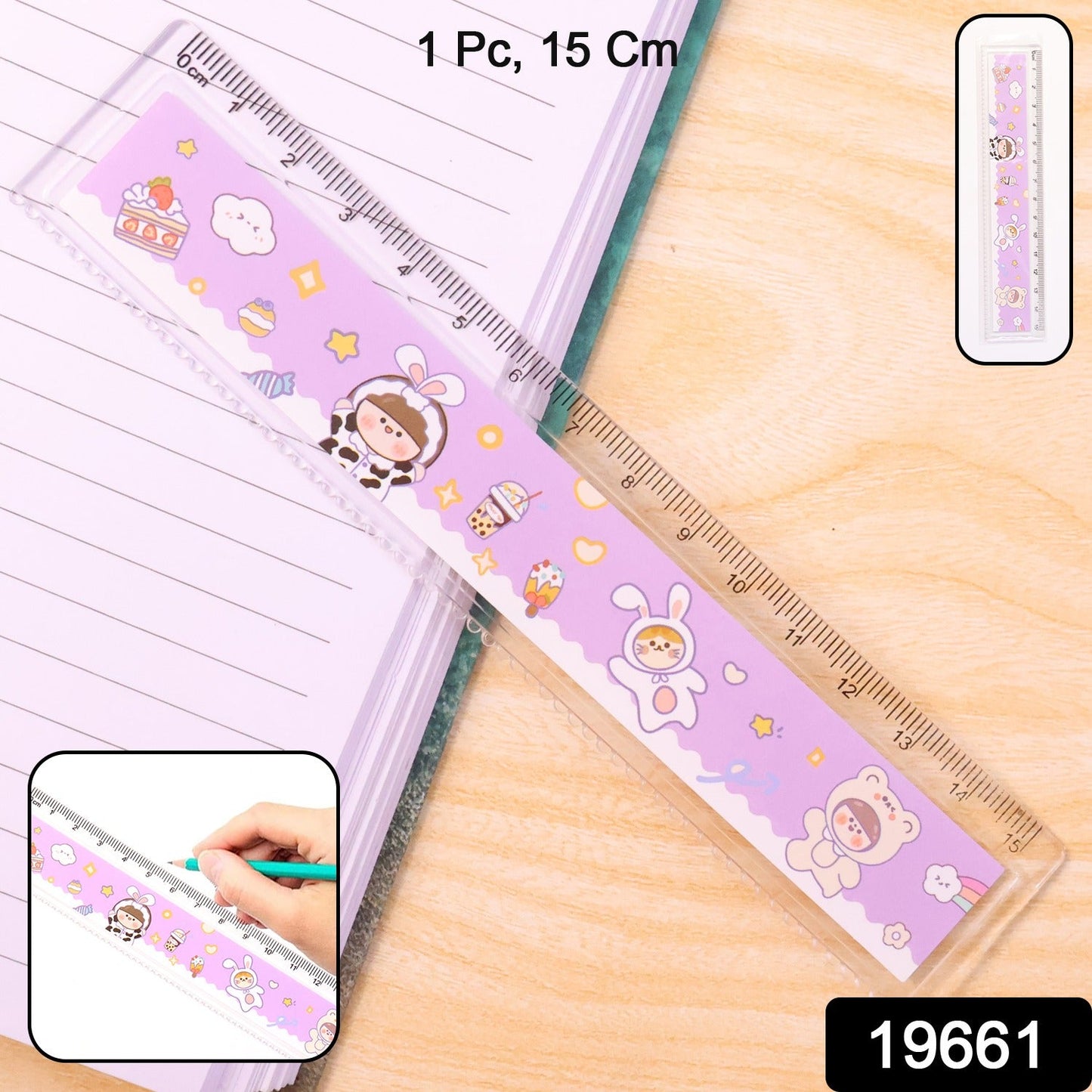 Durable kids plastic ruler featuring cute cartoon prints and clear markings