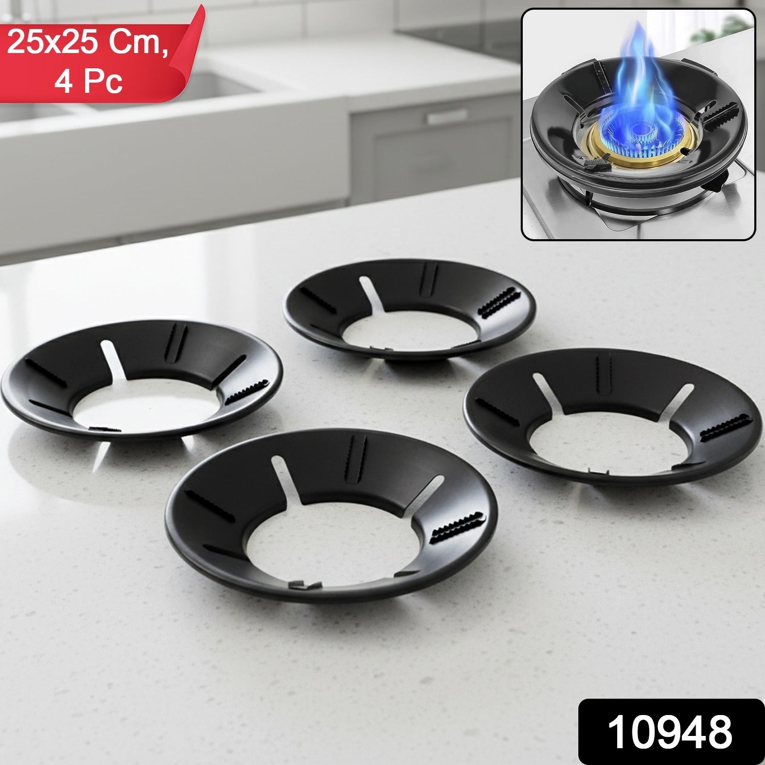 Gas stove flame protector ring fitted on burner for improved flame control