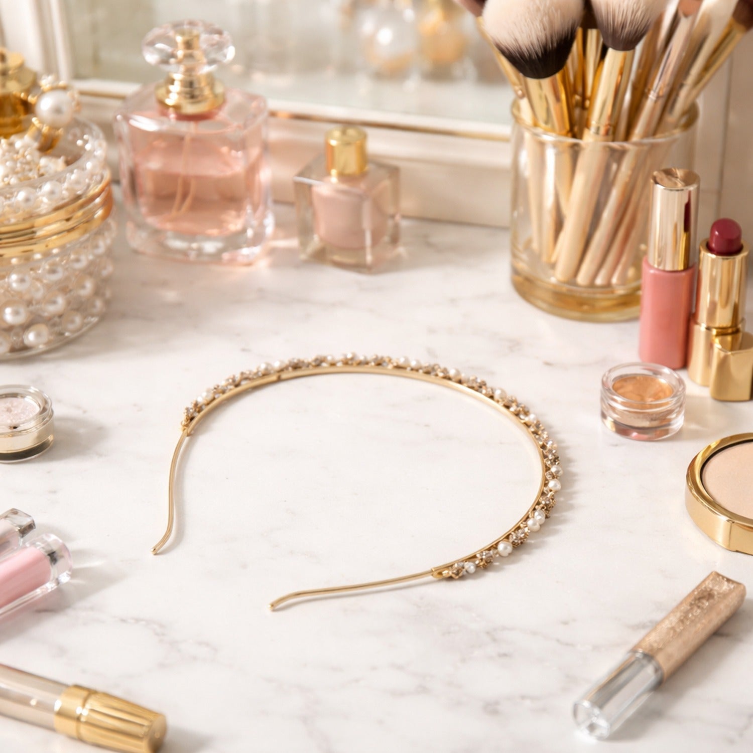 Pearl beaded designer hair band with mix design for elegant styling