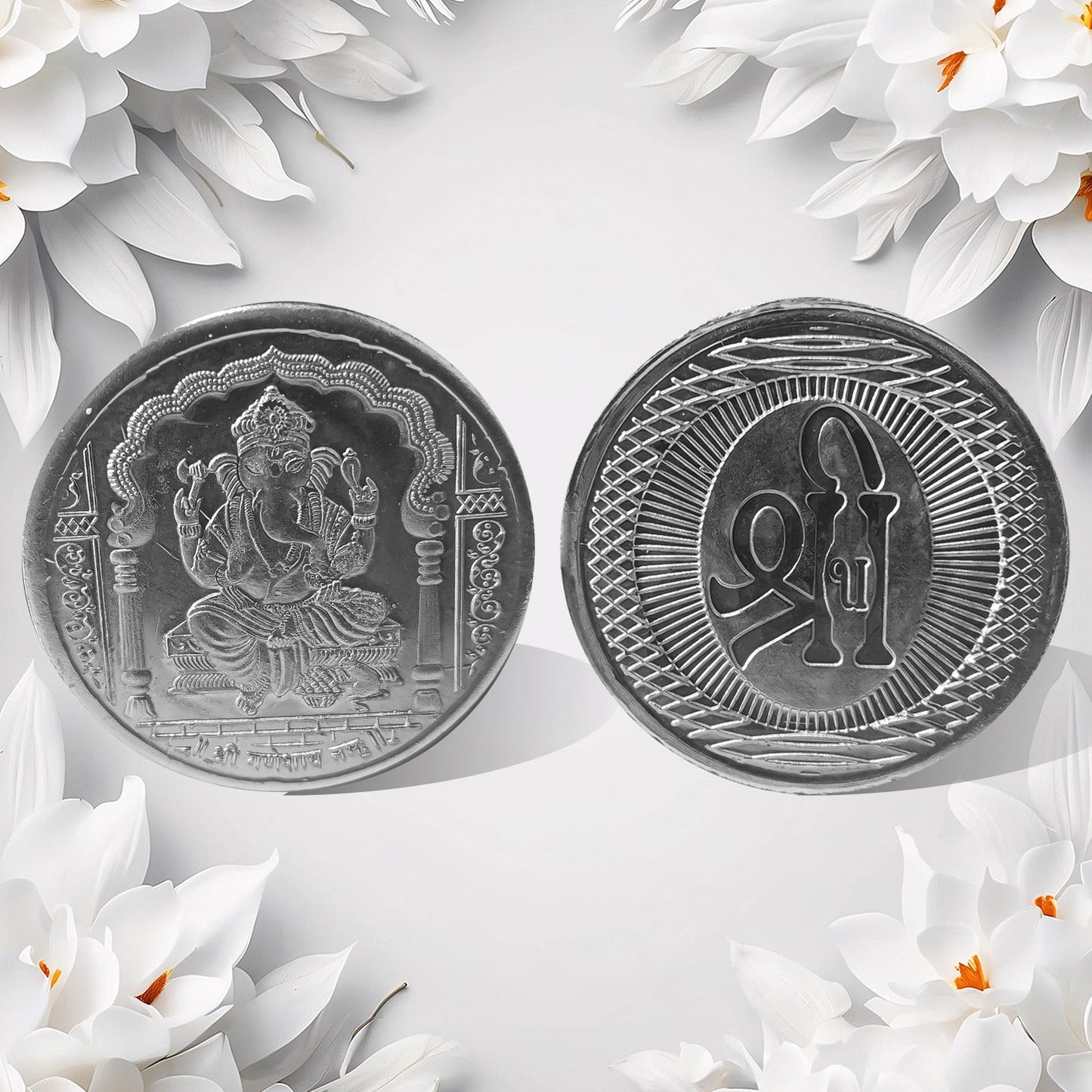 Hand holding the auspicious Decorative Ganesh Coin, ready for pooja or gifting.