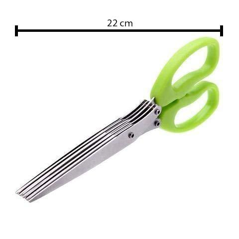 Scissors for vegetables and herbs featuring five stainless steel blades