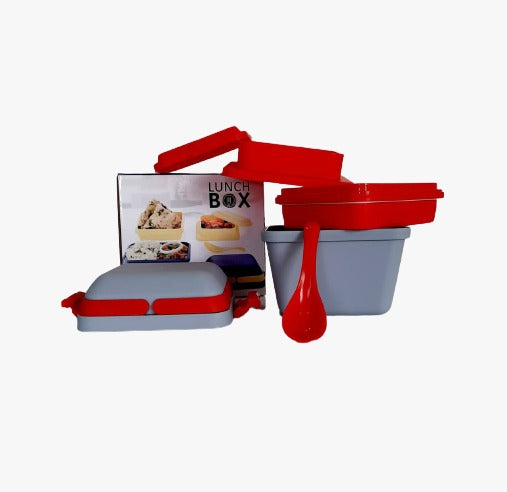 Compact BPA-free lunch box in blue, featuring an easy-to-use push lock mechanism.