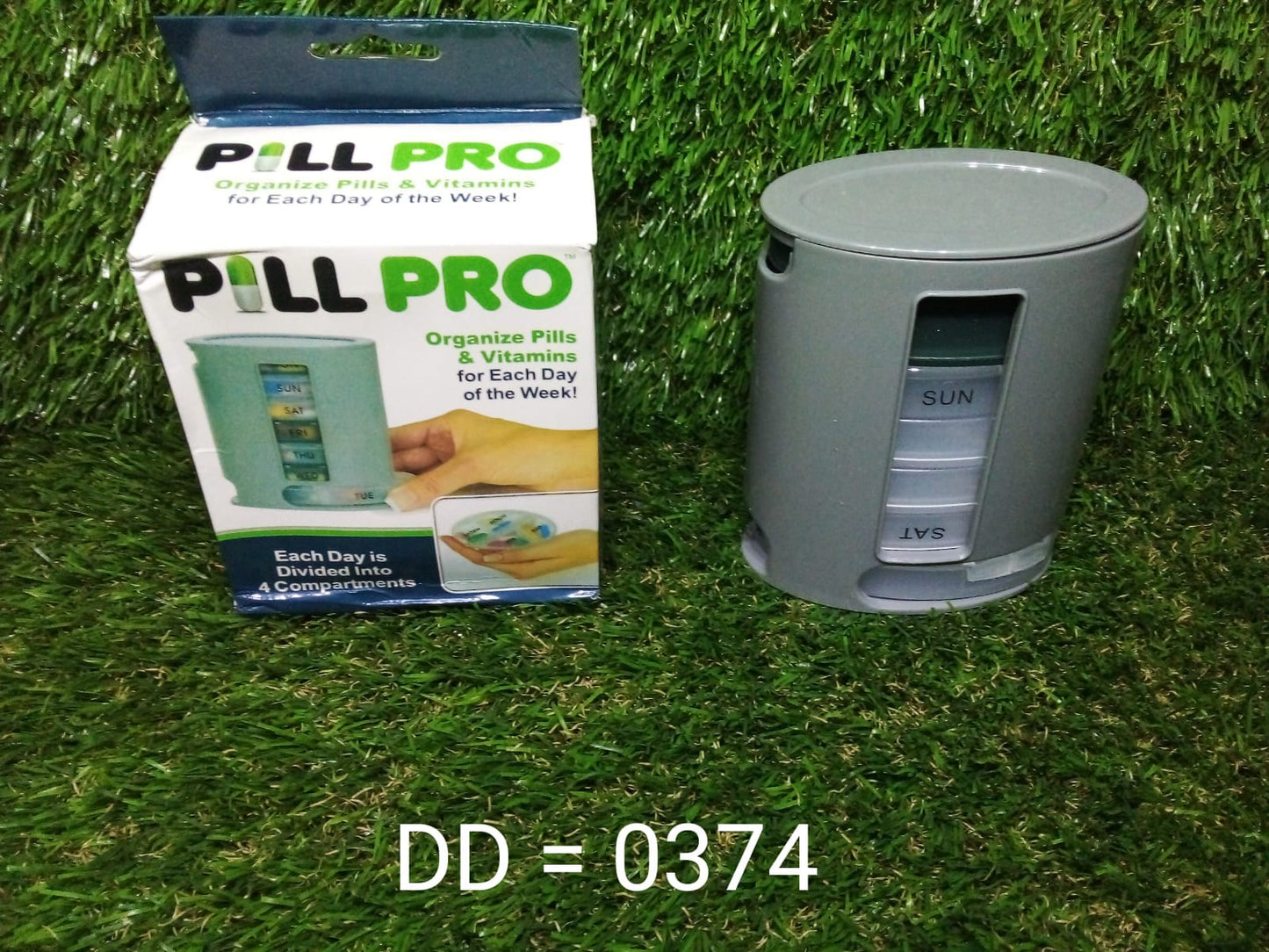 The complete 7-day pill organizer on a clean surface, ready for medication management.