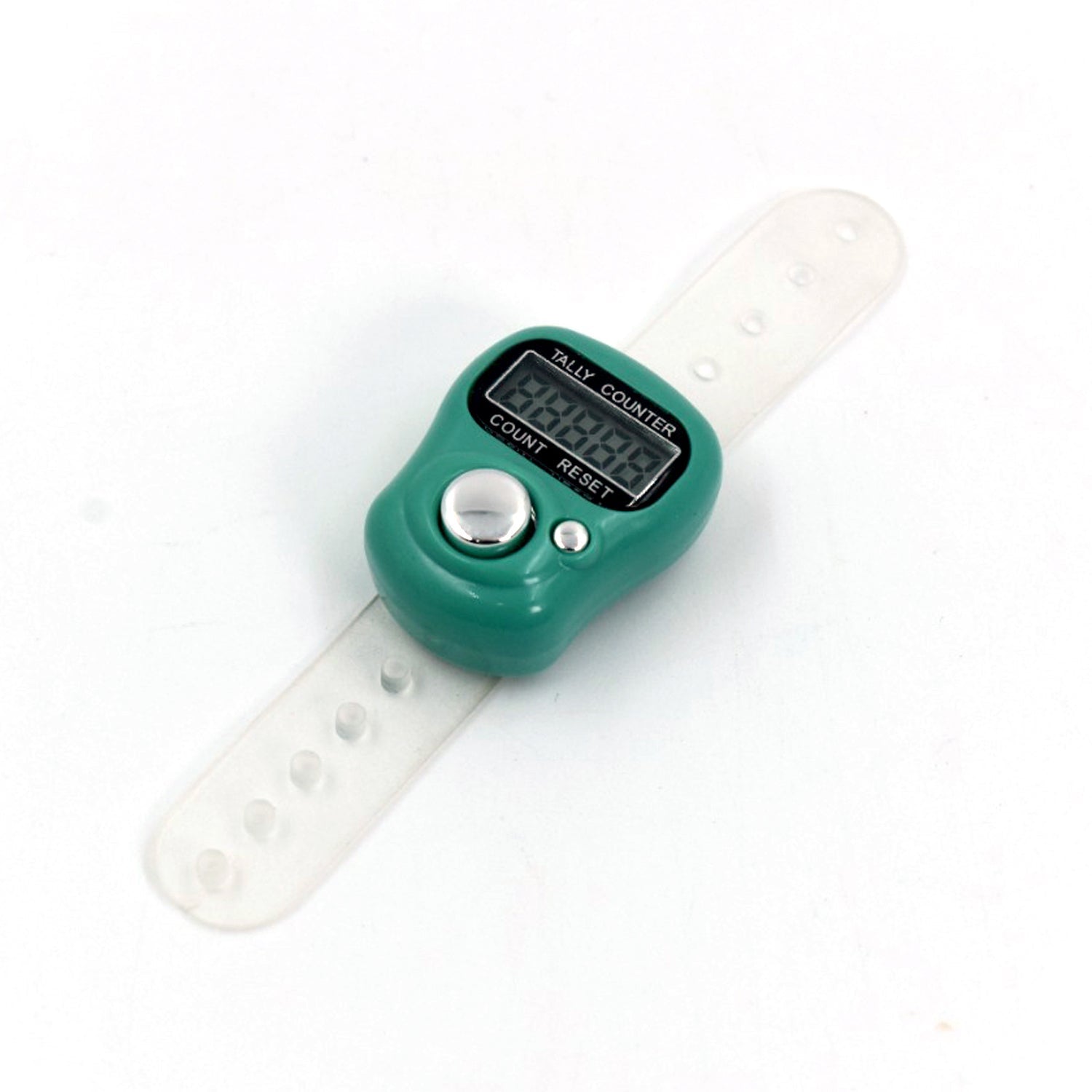 Close-up of the easy-press button and finger loop on the counting machine.
