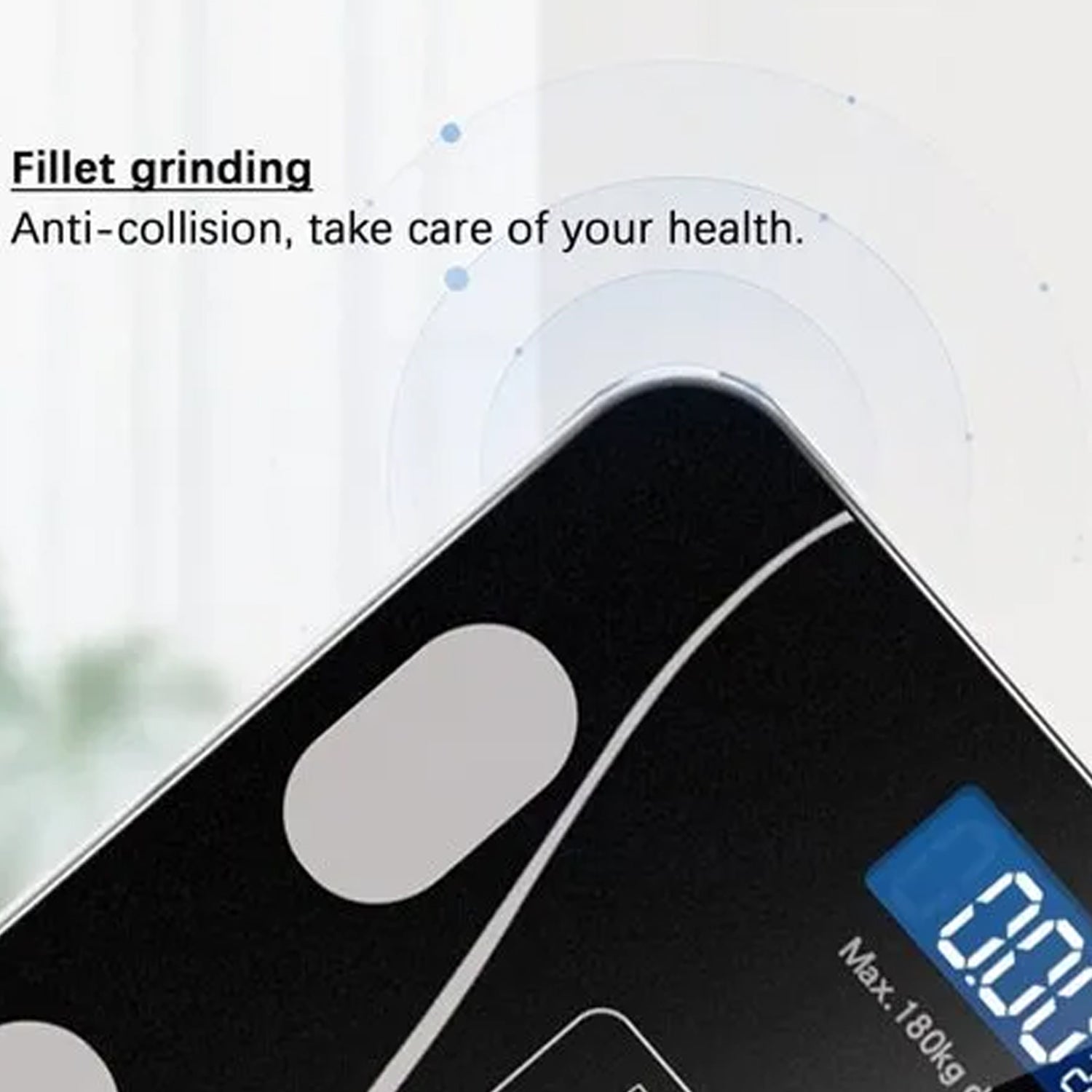 Compact smart body composition scale with durable tempered glass surface.