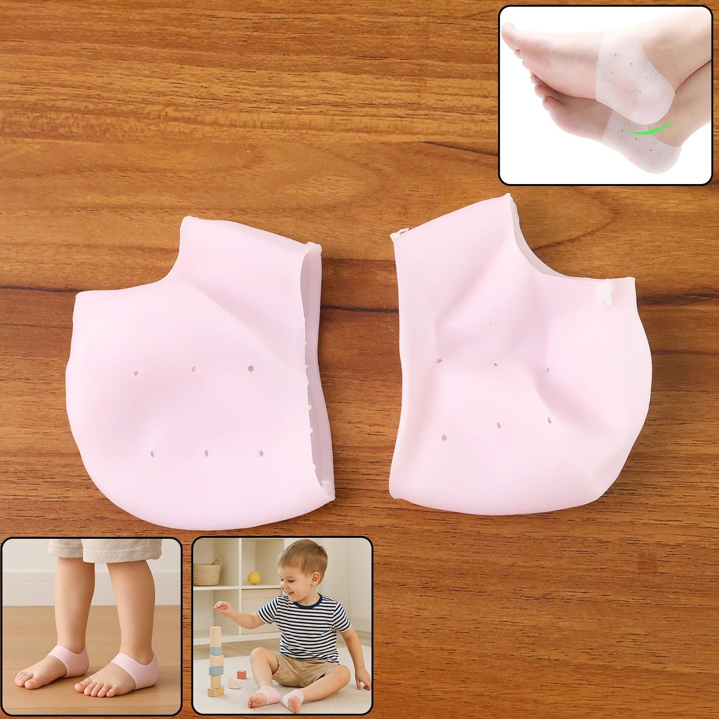 Gel heel cushions designed for kids' foot comfort