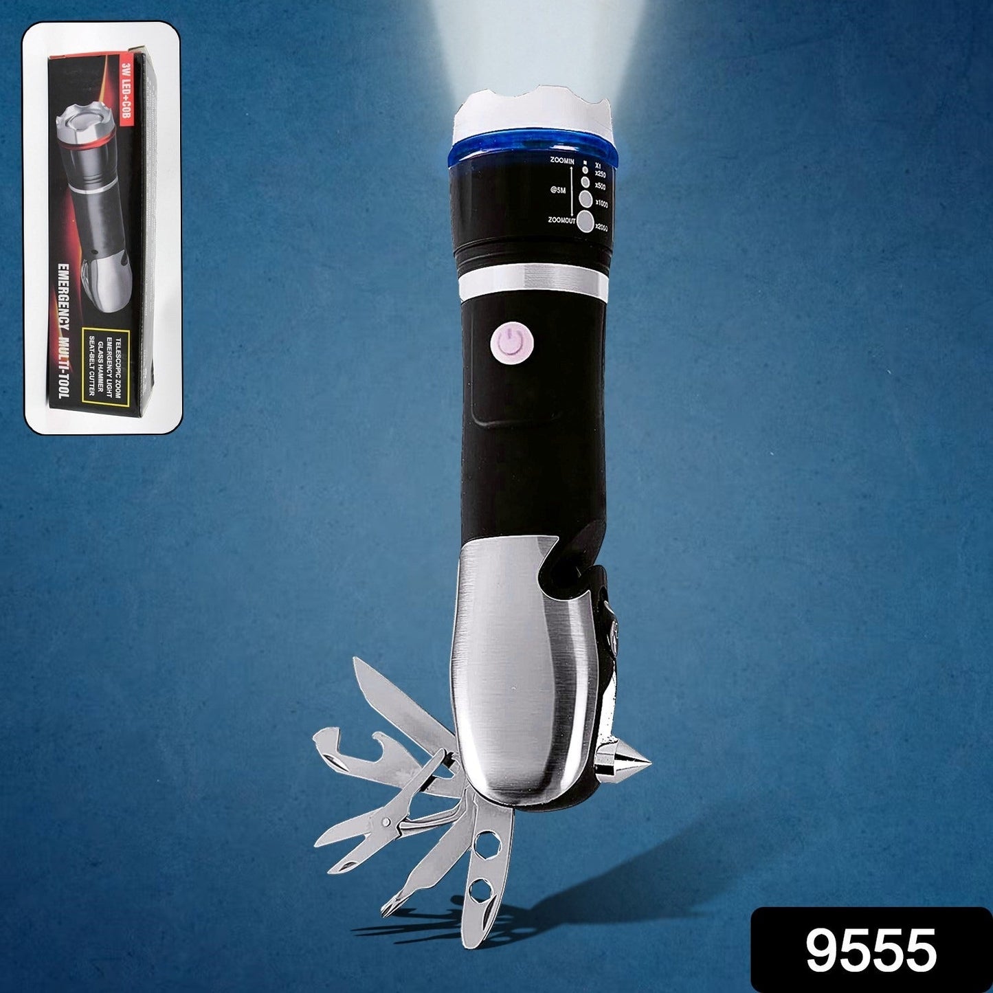 Side view of the BoltForce 7-in-1 emergency multi-tool flashlight.
