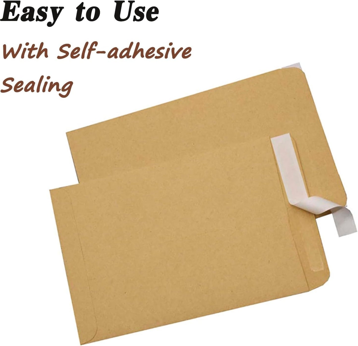 Close-up of a self-seal kraft envelope being opened, showing the adhesive strip.