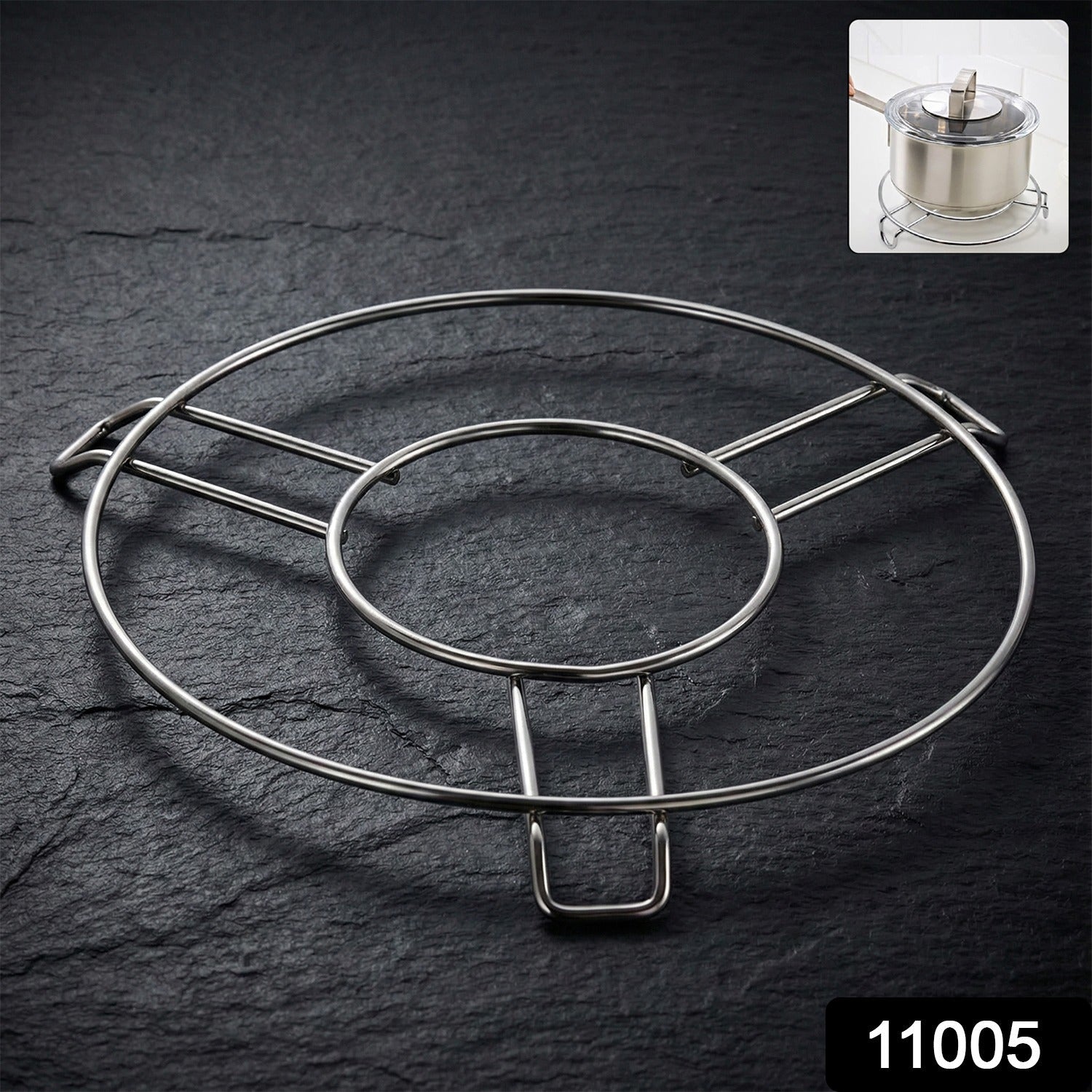 Non-slip ring trivet ensuring cookware stability on stainless steel hot pot stand