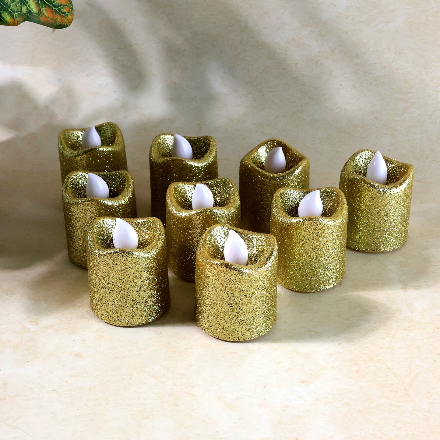 Decorative battery-operated glitter LED tealight candles