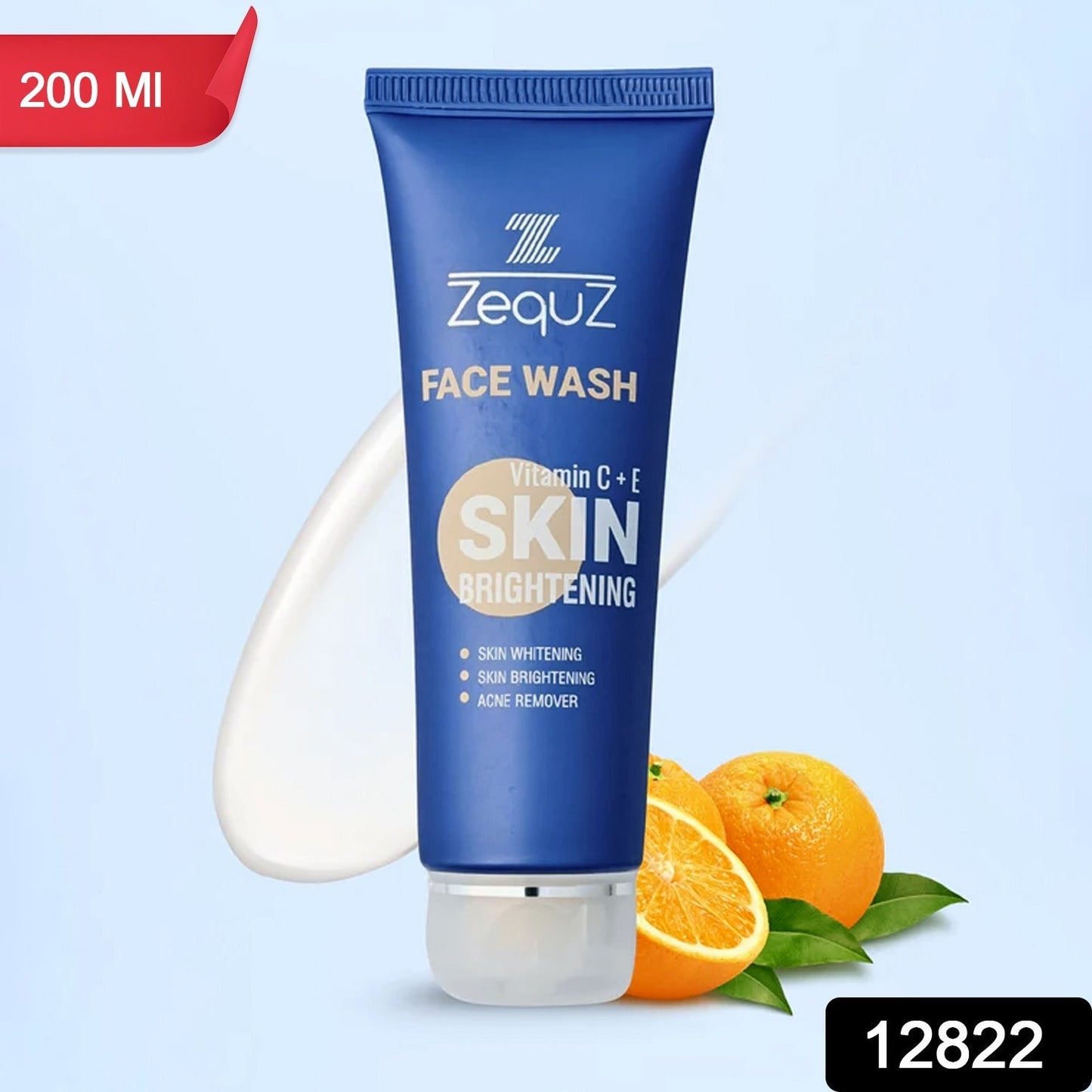 Close-up of foaming Vitamin C and E brightening face wash gel on hand