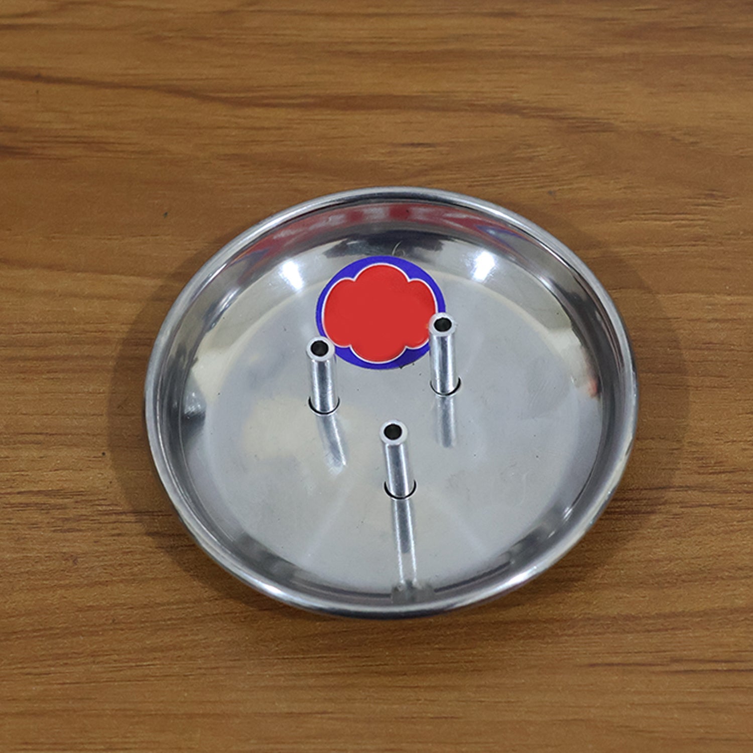 Compact polished lotus incense holder with triple incense stick slots