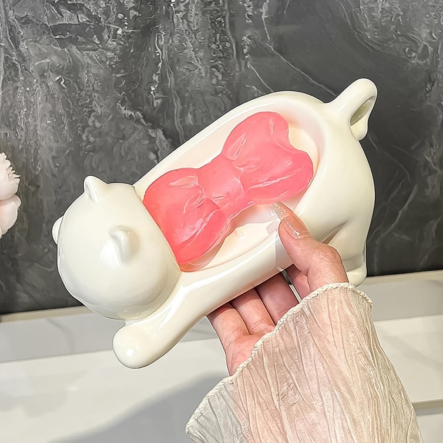 Cartoon style soap dish holder with smart drainage for soaps and scrubbers