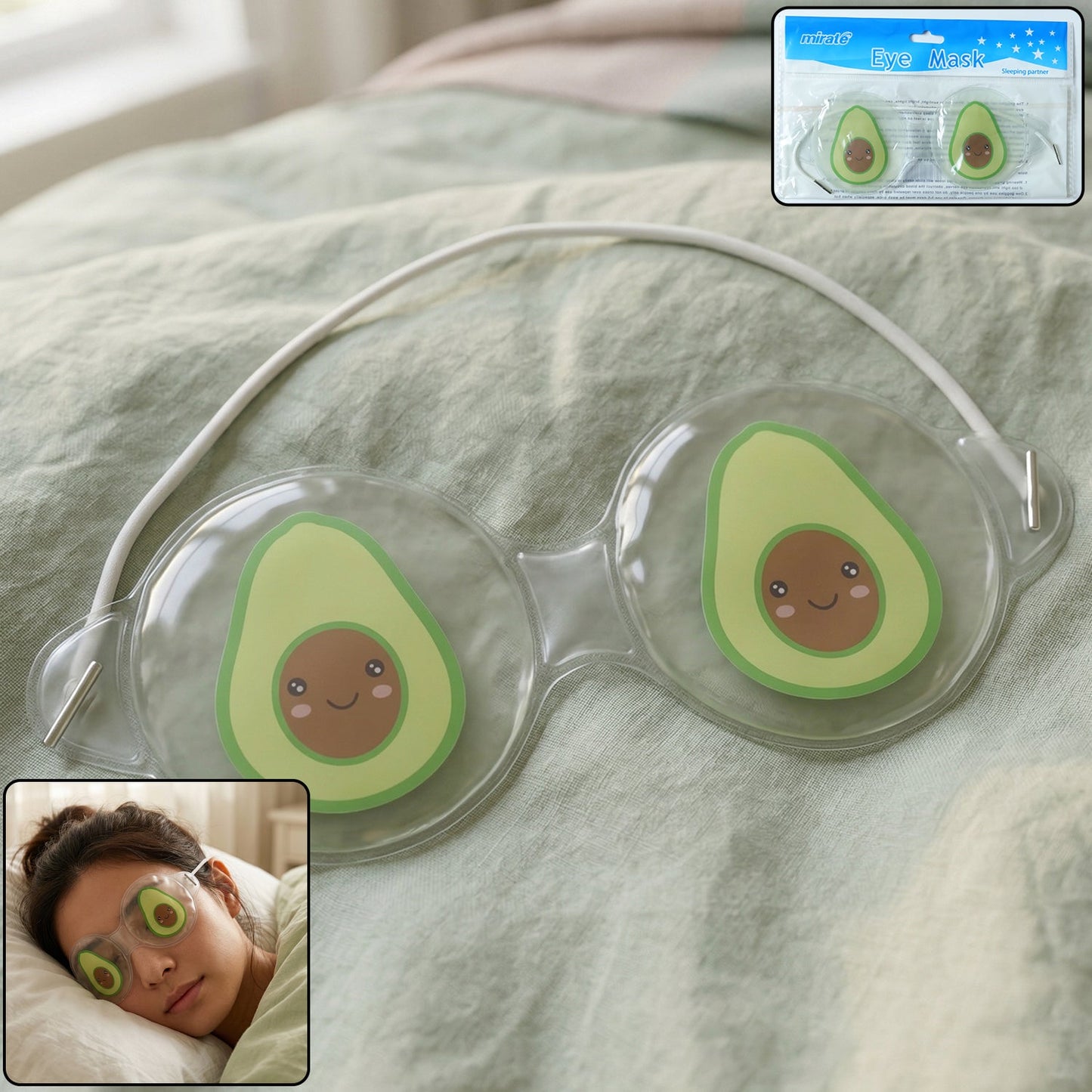 Cute avocado patterned cooling gel eye mask for relaxation