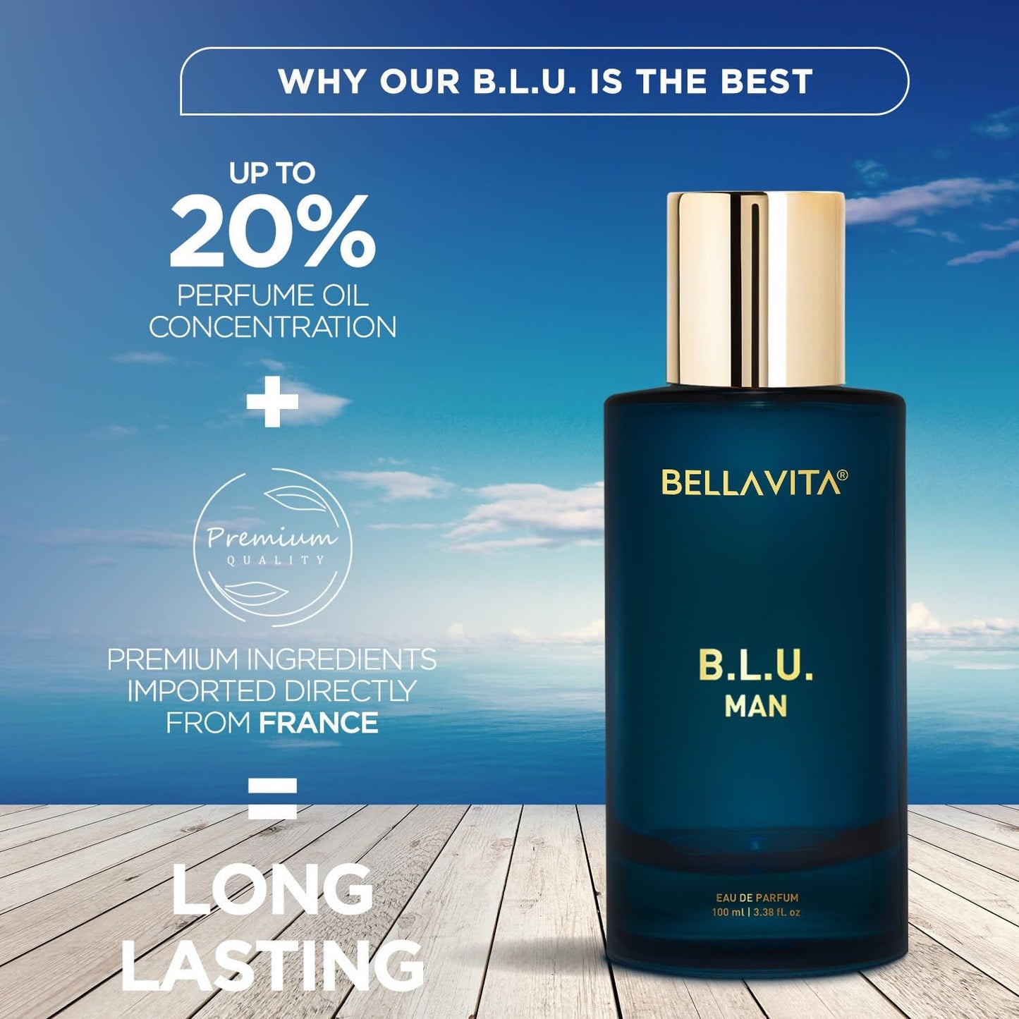 Bellavita fresh aquatic perfume for men in stylish bottle