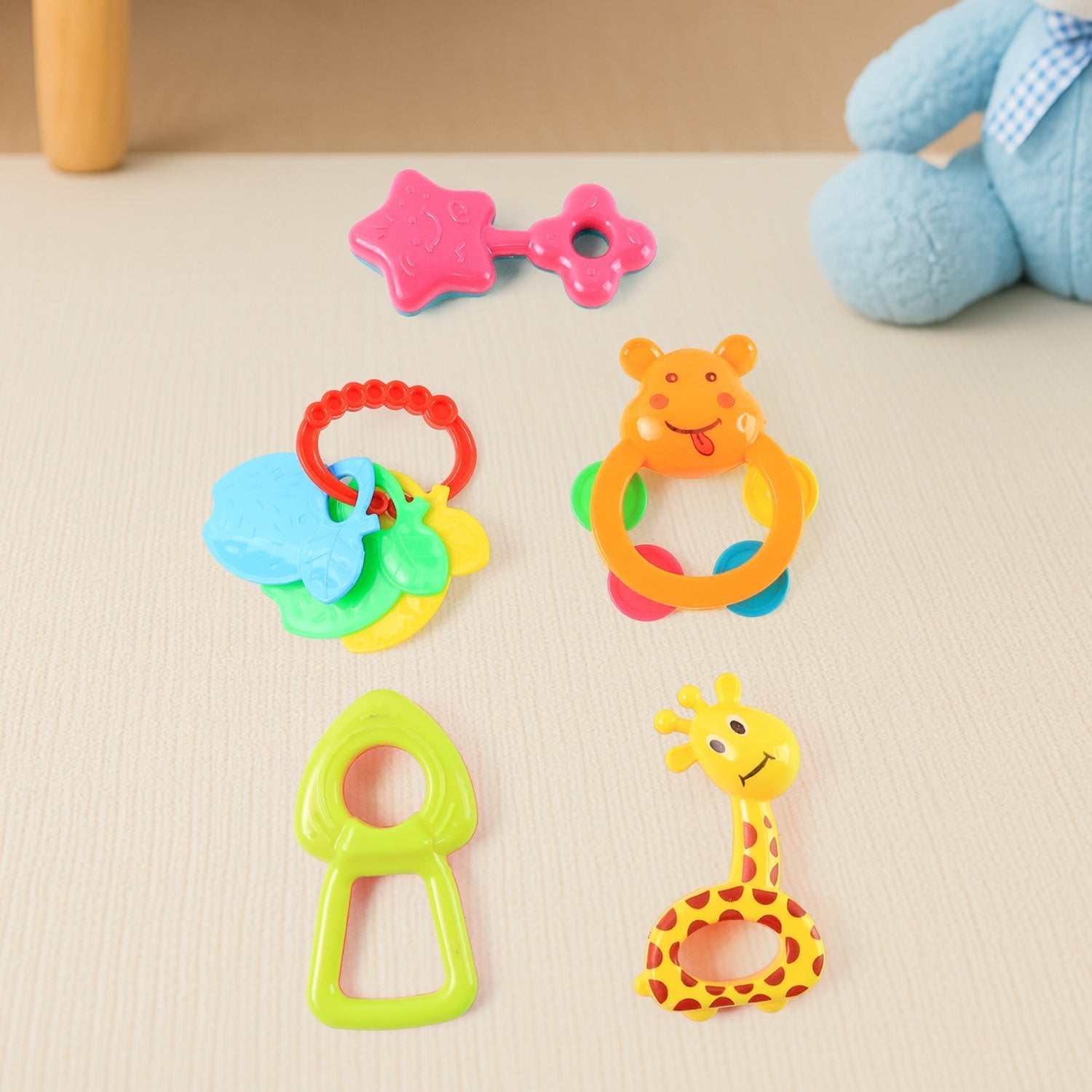 Colorful baby rattle toys set with five pieces for infant sensory play